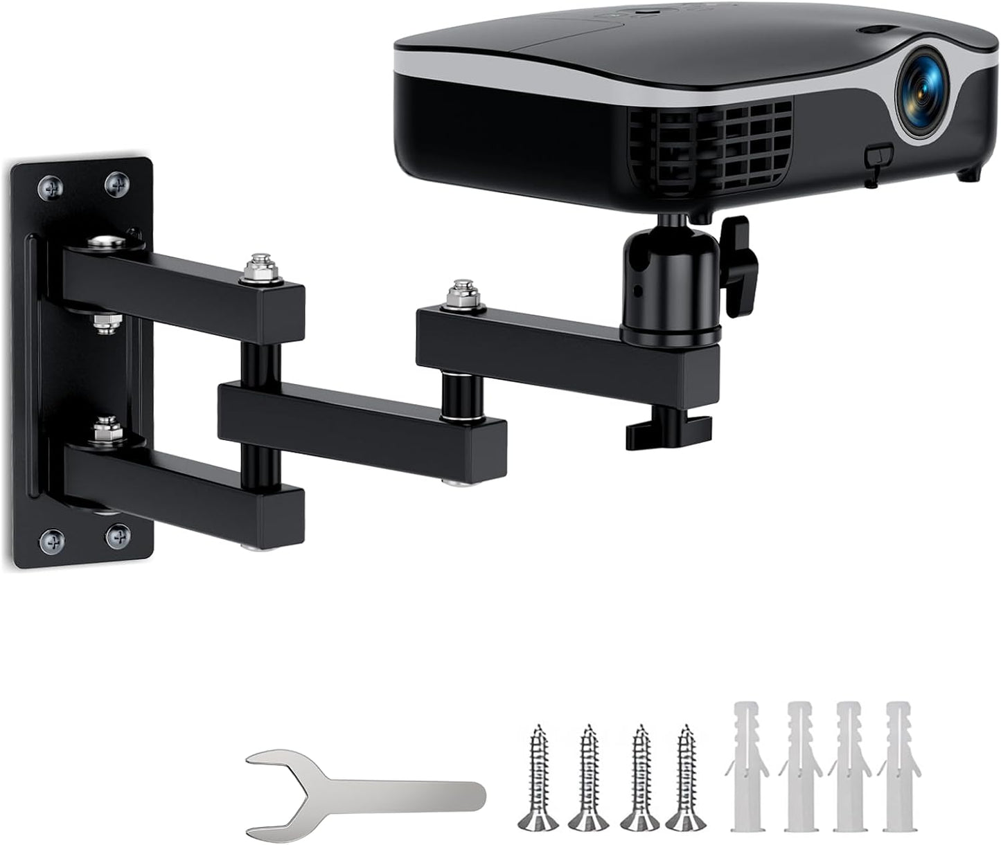 JUBOR 360 3-Sections 1/4" 14.7" Projector Wall Mount, Rotation Wall Mount for Projector Webcams with Ball Head