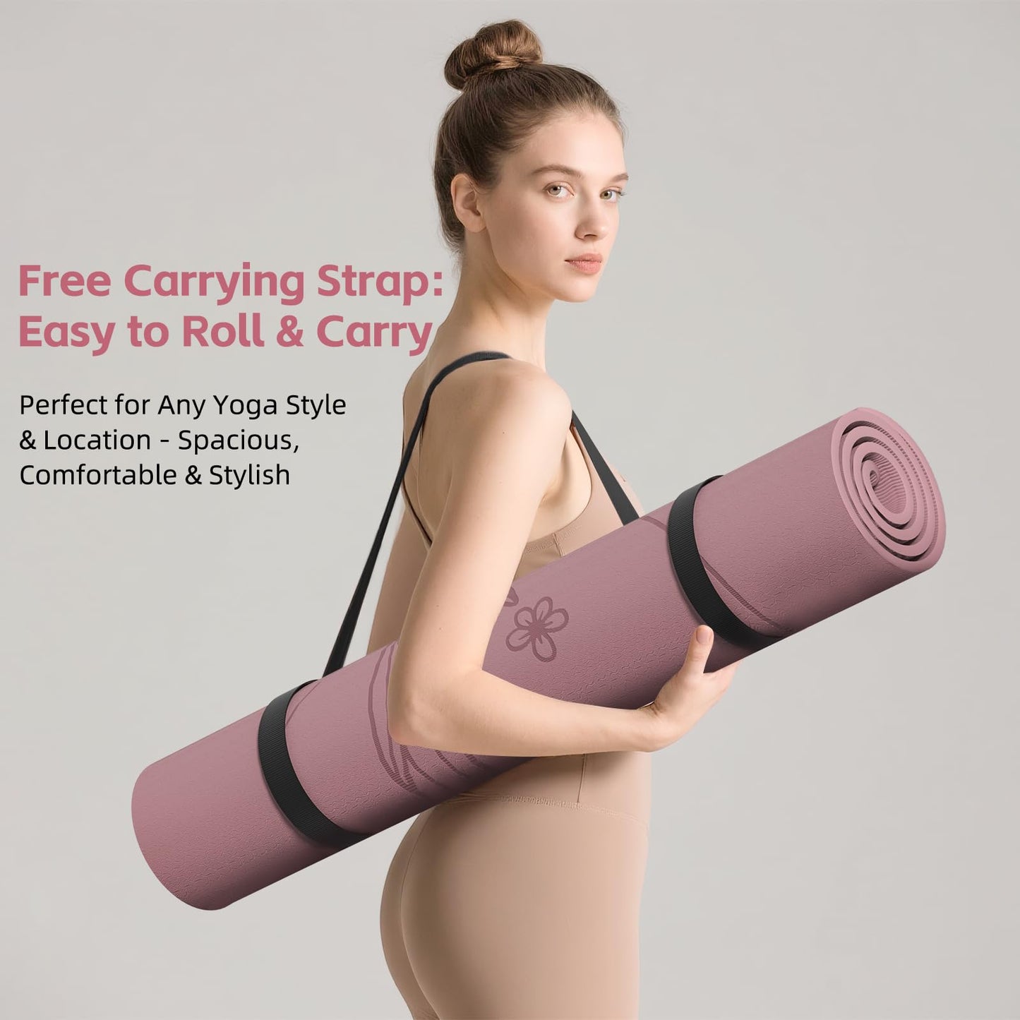 WOHAO Large 76"x40"x0.4" Yoga Mat - Extra Width & Thick Non-Slip Exercise Mat, Versatile for Stretching, Yoga Studio, Gym, Home & Indoor/Outdoor Workouts (Dull Pink)