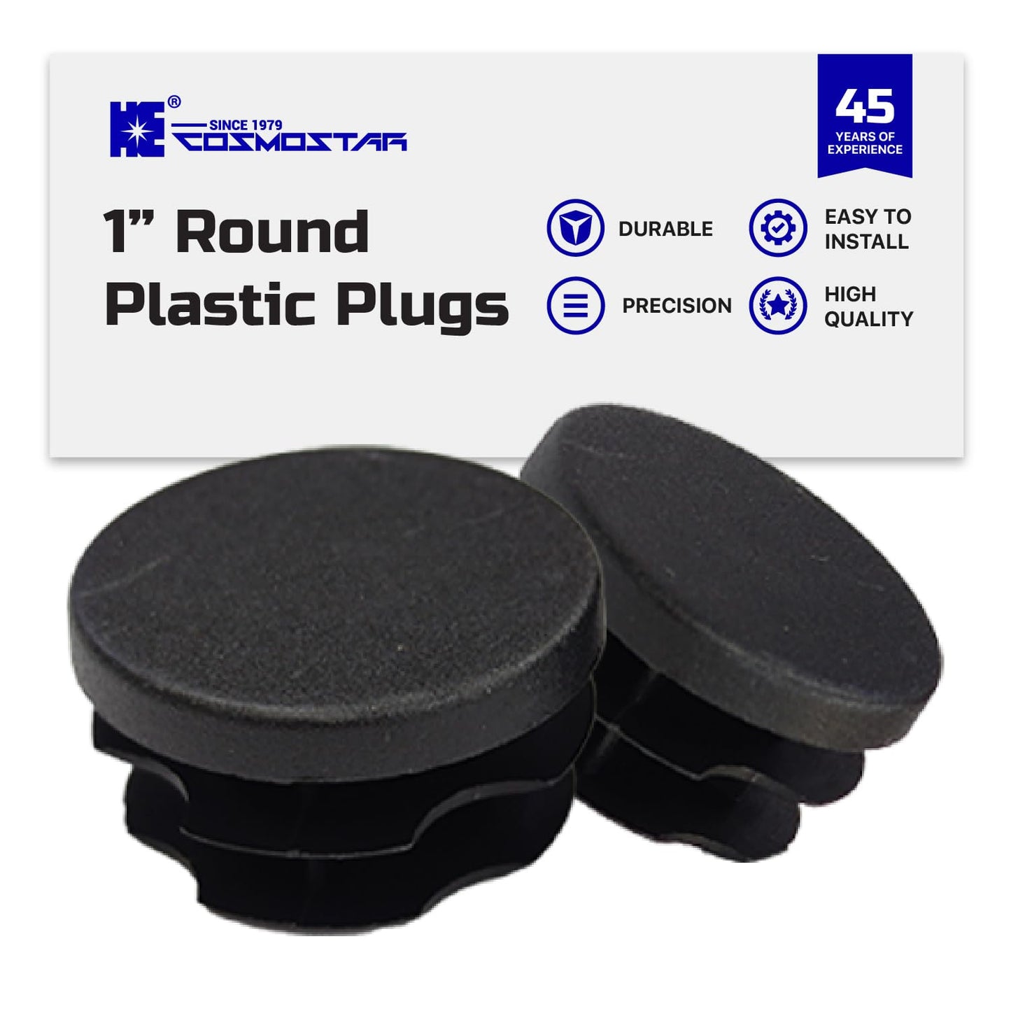 Cosmostar Outer Diameter 1" (25.4 mm) Round Plastic Plugs – Fits 0.85"–0.92" ID Tubes – Black End Caps, 10 Pack
