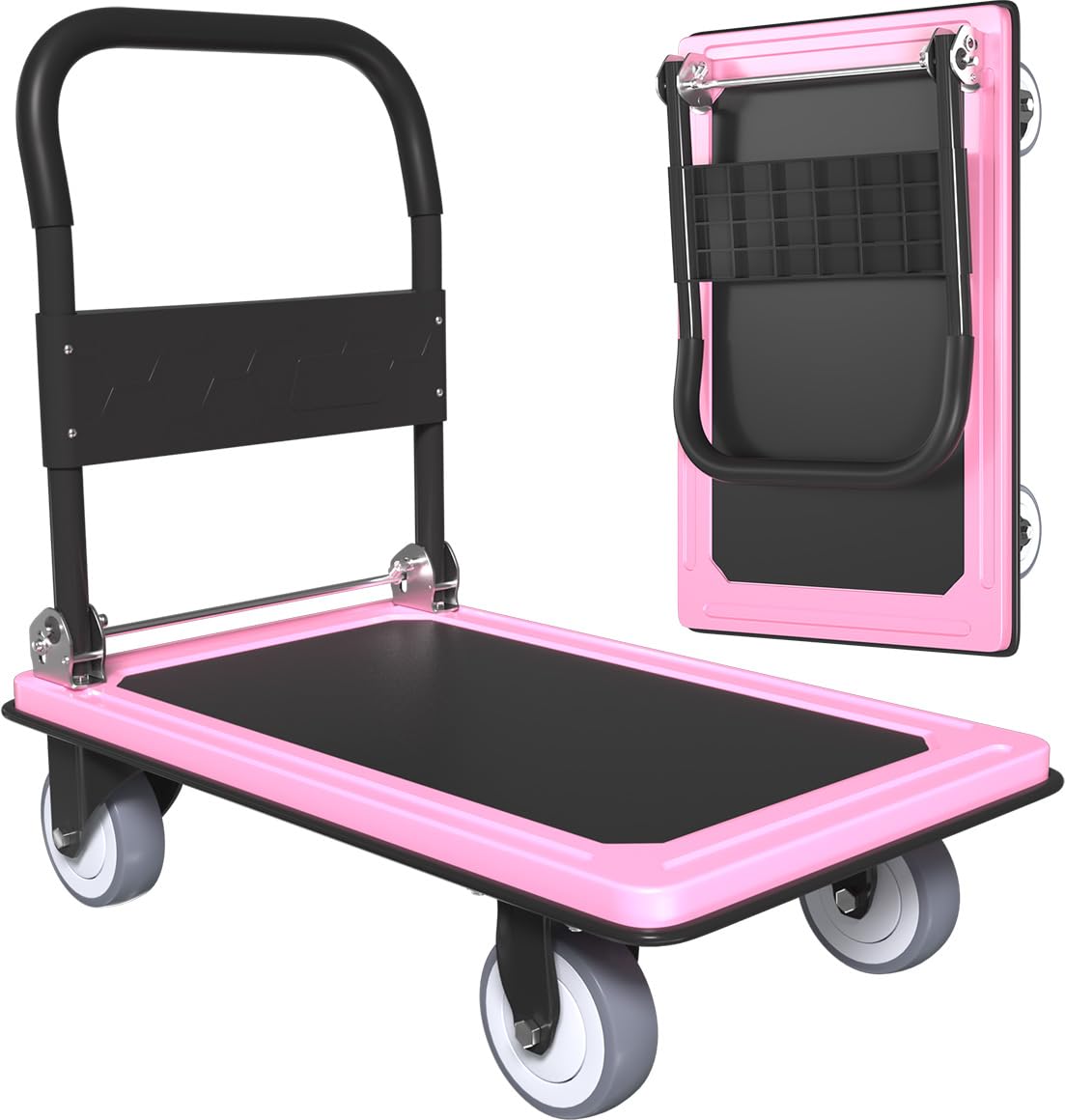 WUD Push Cart, Folding Mobile Platform Trolley,Thickened and Reinforced, 360° Swivel Wheels,35.4 “L x 23.6 ”W, 1100 lb. Pink Dolly cart with Wheels (Pink, Large)