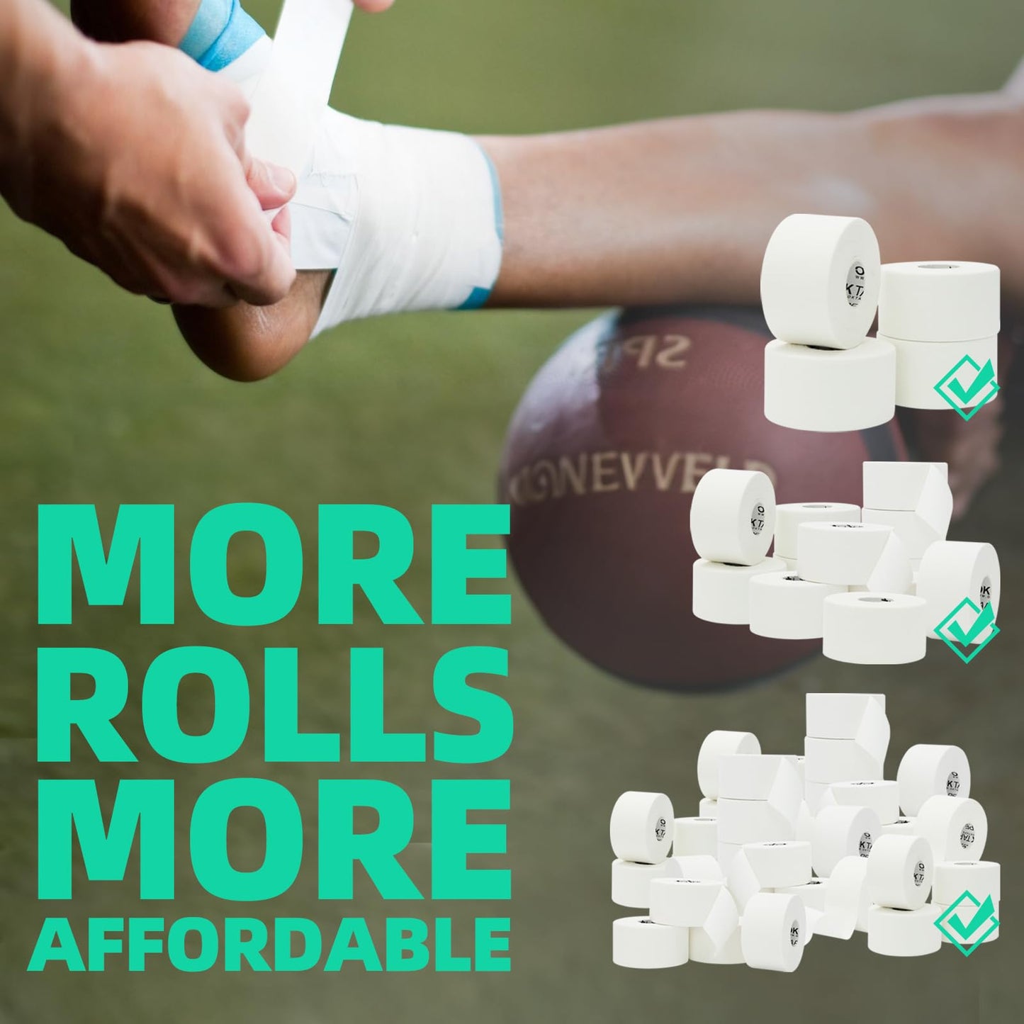 OK TAPE Athletic Sports Tape Bulk（32-Rolls - 480yds Very Strong Tape for Athlete & Sport Trainers & First Aid Injury Wrap, Perfect for Fingers Ankles Wrist on Bat, Hockey Stick - White
