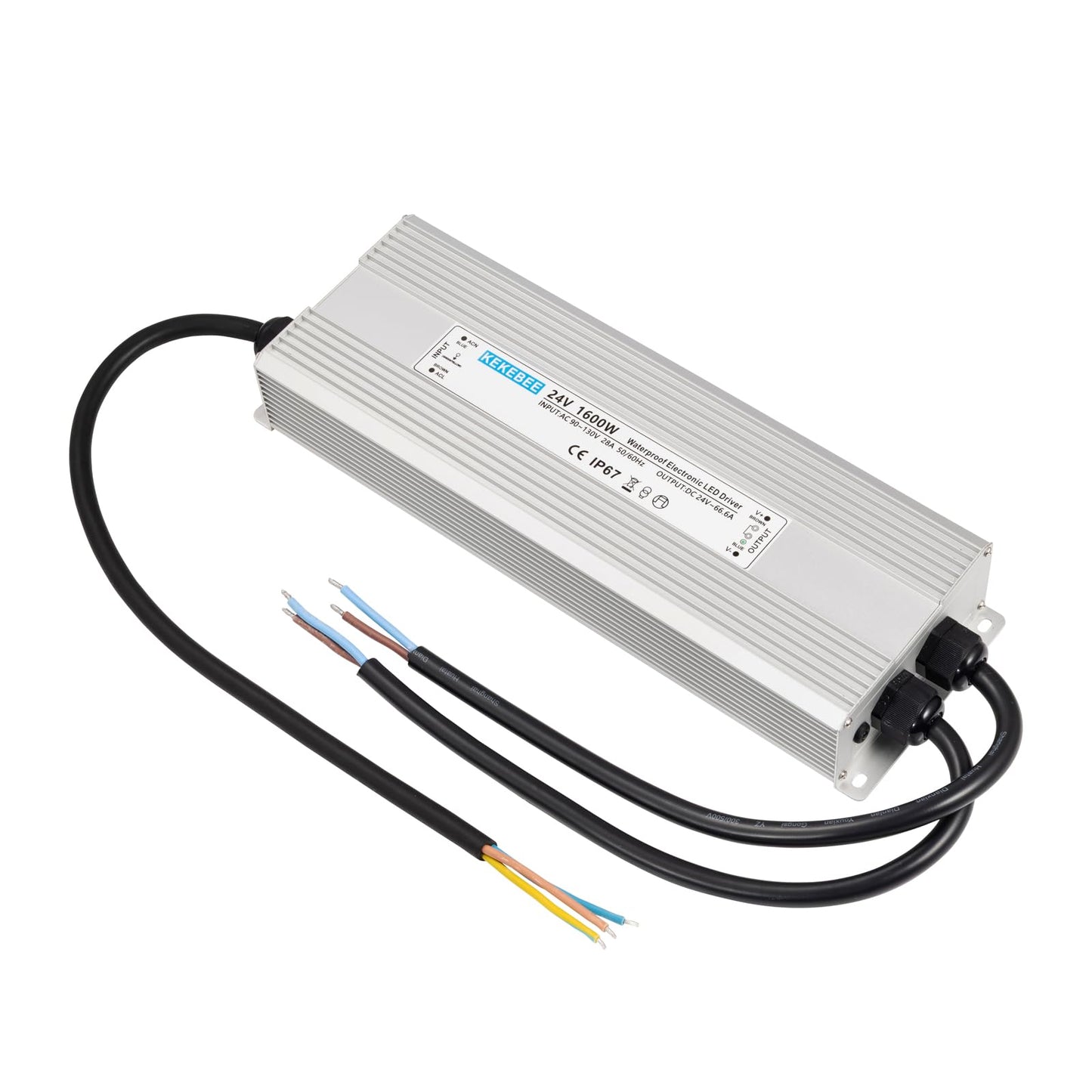 KEKEBEE LED Driver 24V1600W Waterproof Power Supply AC 90-130V to DC 24V66.6A Waterproof Switching Power Supply IP67 Transformer Suitable for Indoor and Outdoor LED Lighting and Any 24V DC Equipment