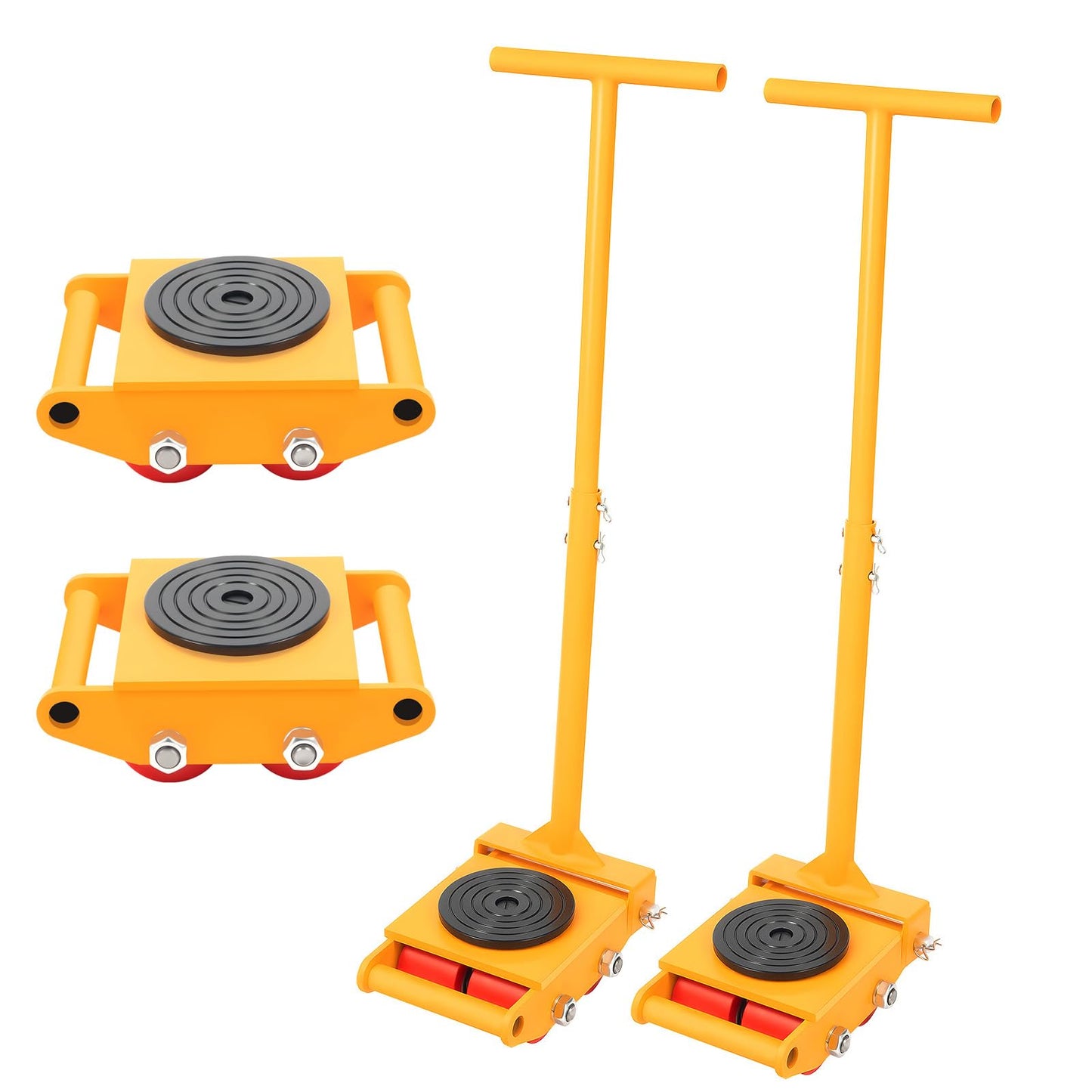 TFCFL 4pcs Machinery Skates, Machinery Mover with 2pcs Steering Handles, 6T/13200lbs Capacity, Machine Moving Skates Dolly w/ 360° Rotation Cap & 4 Rollers, Industrial Moving Equipment, Yellow
