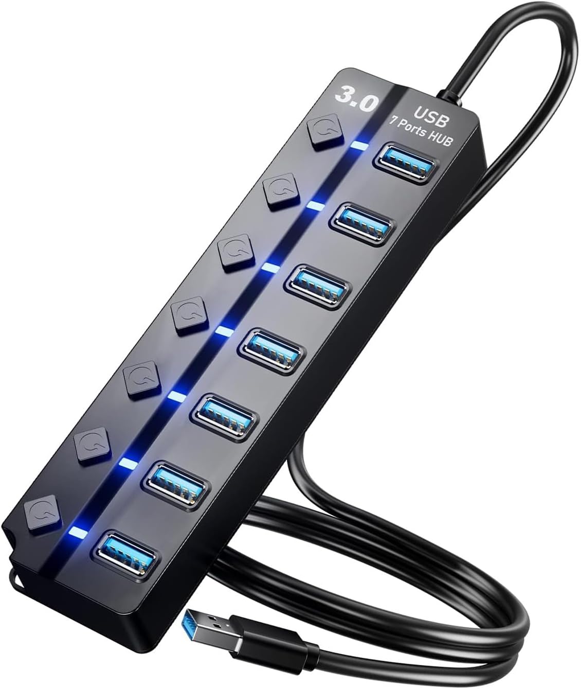 SNLLMZI 7-Port 3.0 4ft/1.2m Pro,PS4/5,Flash USB Hub for Laptop, USB Hub Splitter with Individual On/Off Switches