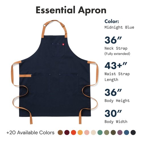 hedley & bennett Essential Apron – Adjustable Bib Chef Apron with 3 Pockets & Towel Loop – 12oz Cotton Canvas – Midnight Blue