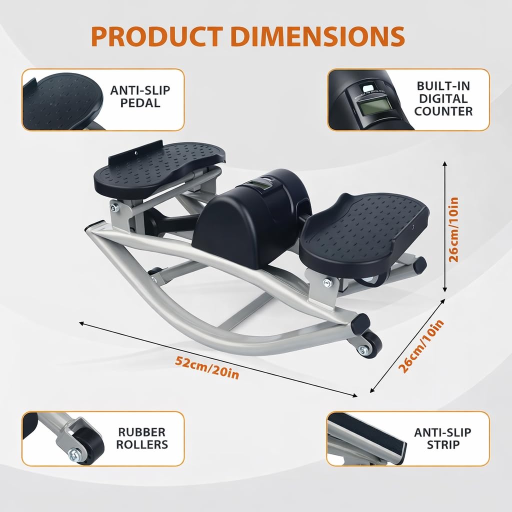 Side to Side Rock Stepper Machine with Resistance Bands & Exercise Mat, Lateral Fitness Stepper with Digital Display for Legs, Glutes & Core, Compact Low Impact Home Cardio Workout Equipment