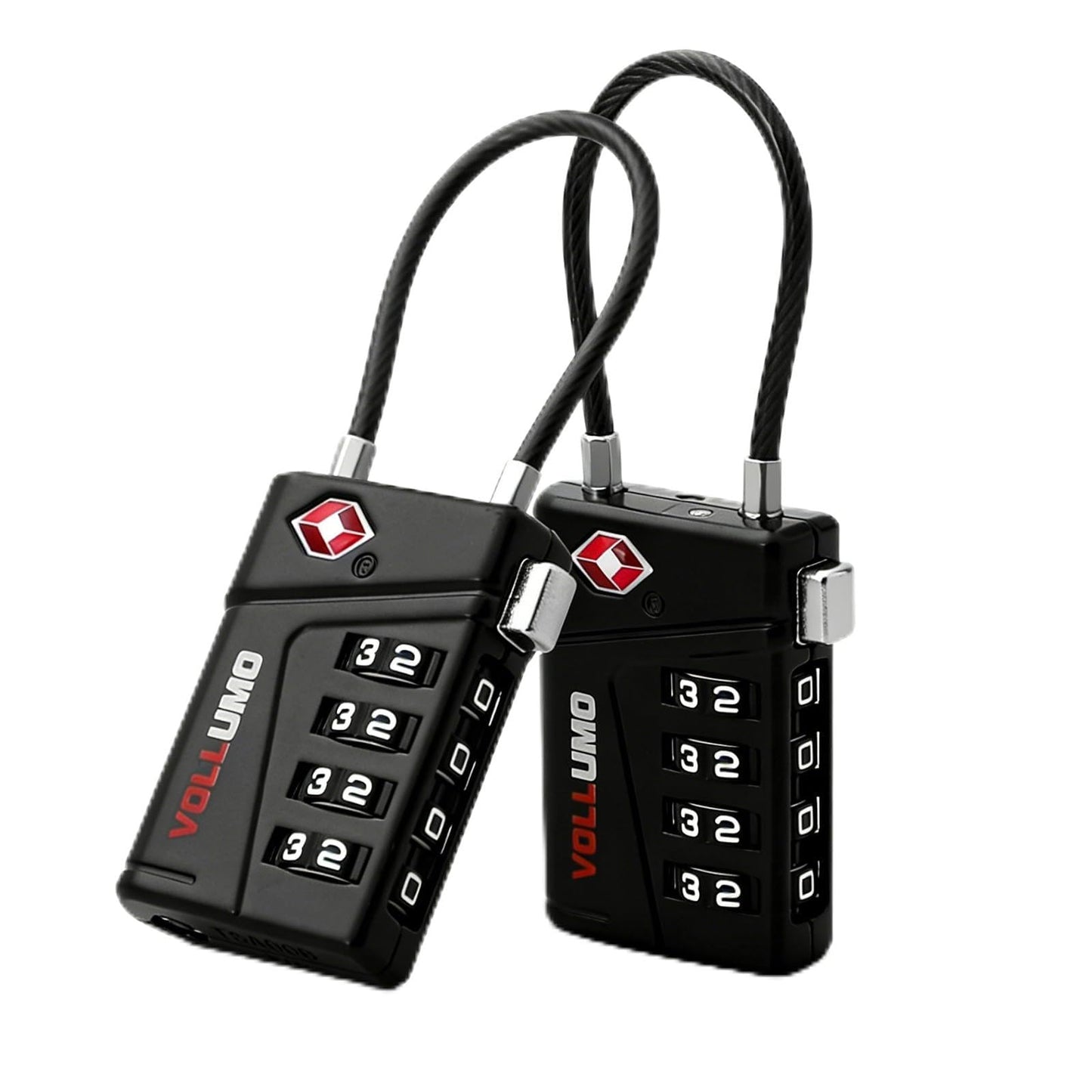 Vollumo TSA Approved Luggage Lock, 4-Digit Combination Cable Lock, Heavy Duty Travel Suitcase Lock with Flexible Steel Cable, for Backpack, Locker, Bag(Black（2-Pack）)