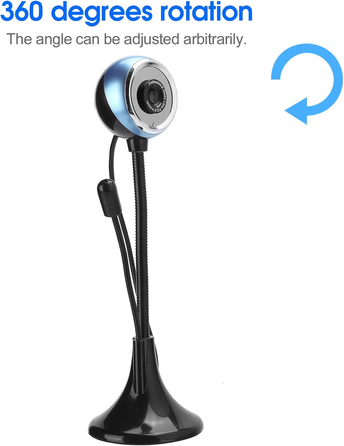 ASHATA 360 480P Mini Web Camara with Microphone, Degree Rotated USB HD Webcam for Desktop PC Laptop Video Calling
