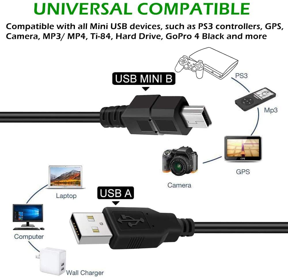 BATSOEASY 10ft 2 Pack 10ft 2.0 PS3 MP3 Mini USB Cable, USB to Mini B Charger Cable Charging Data Cord Compatible
