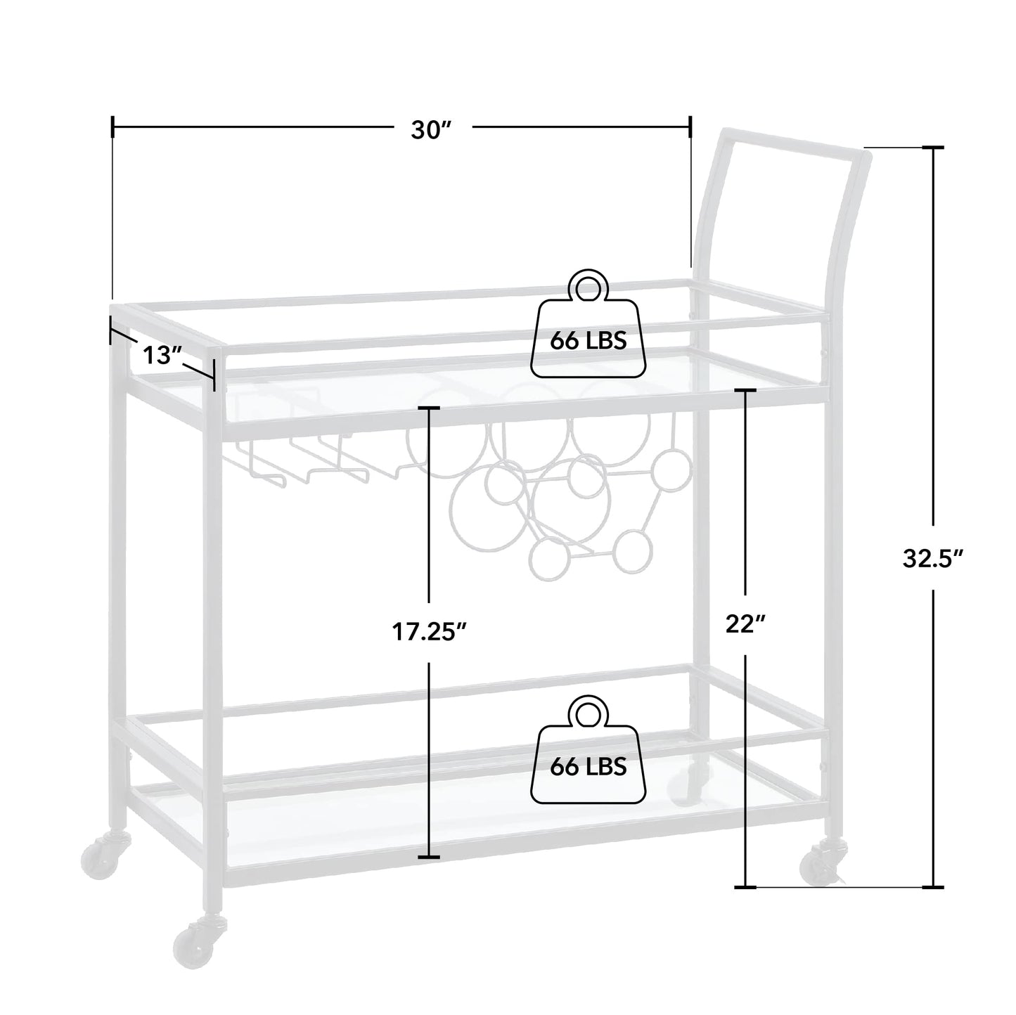 FirsTime & Co. Black Francesca Bar Cart, 2 Tier Mobile Mini Bar, Kitchen Serving Cart and Coffee Station with Storage for Wine and Glasses, Metal and Glass, Modern