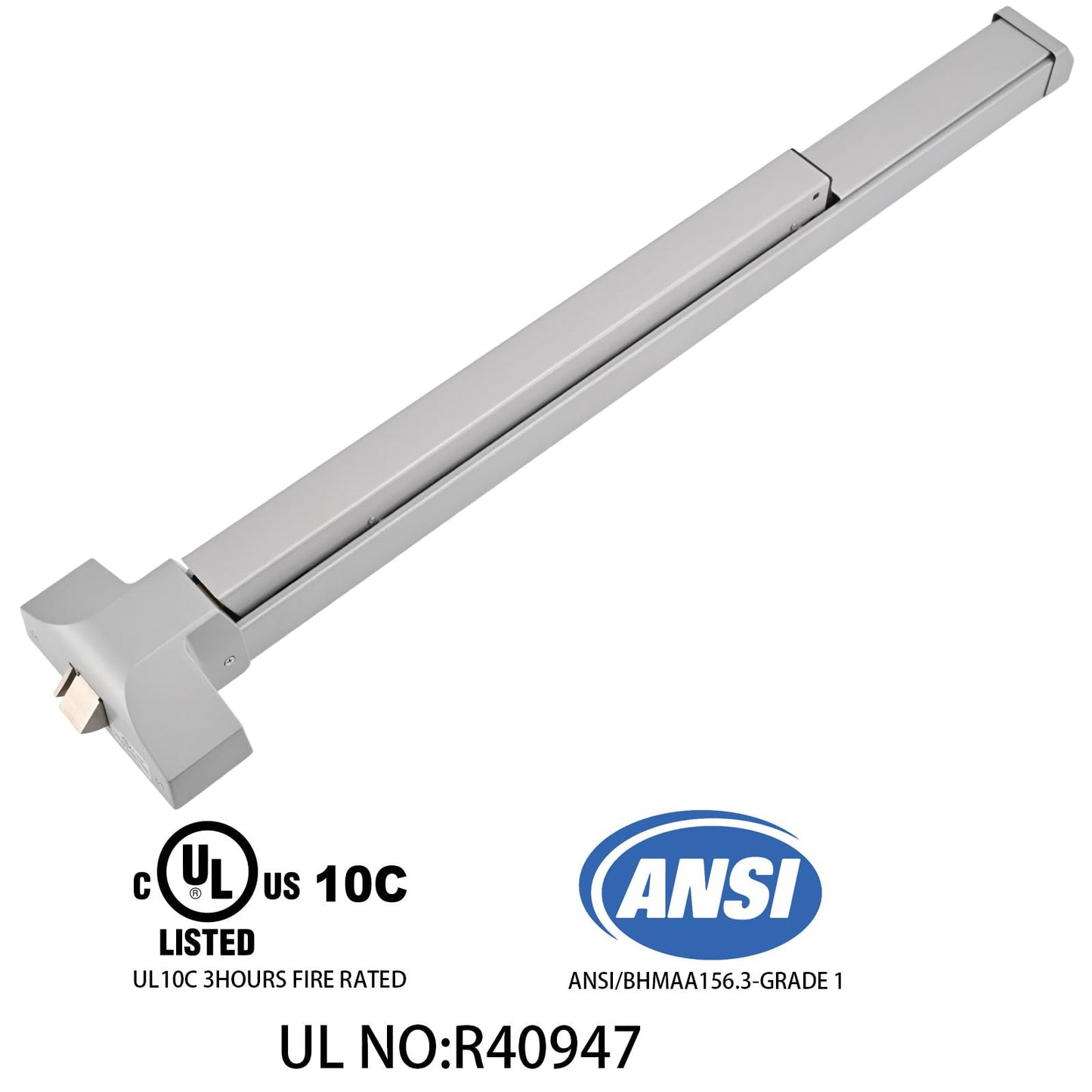 Commercial Panic Exit Device with Push Bar and Exterior Lever Handle, UL10C & ANSI Grade 1 Certified, ADA Compliant Emergency Exit Door Hardware for Safety & Durability (211P-With Lever Handle)