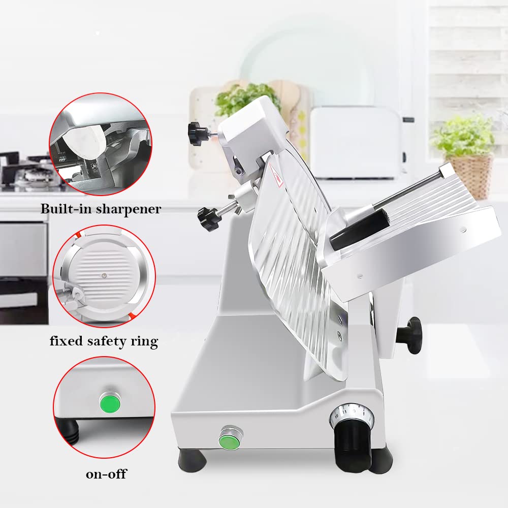 Meat Slicer10-inch 340W Home Use and for Commercial Electric Food Slicer with Chromium-plated Steel Blade and Built-in Sharpening Stone Easy to Clean Adjustable Thickness Cuts Meat Bread and Cheese
