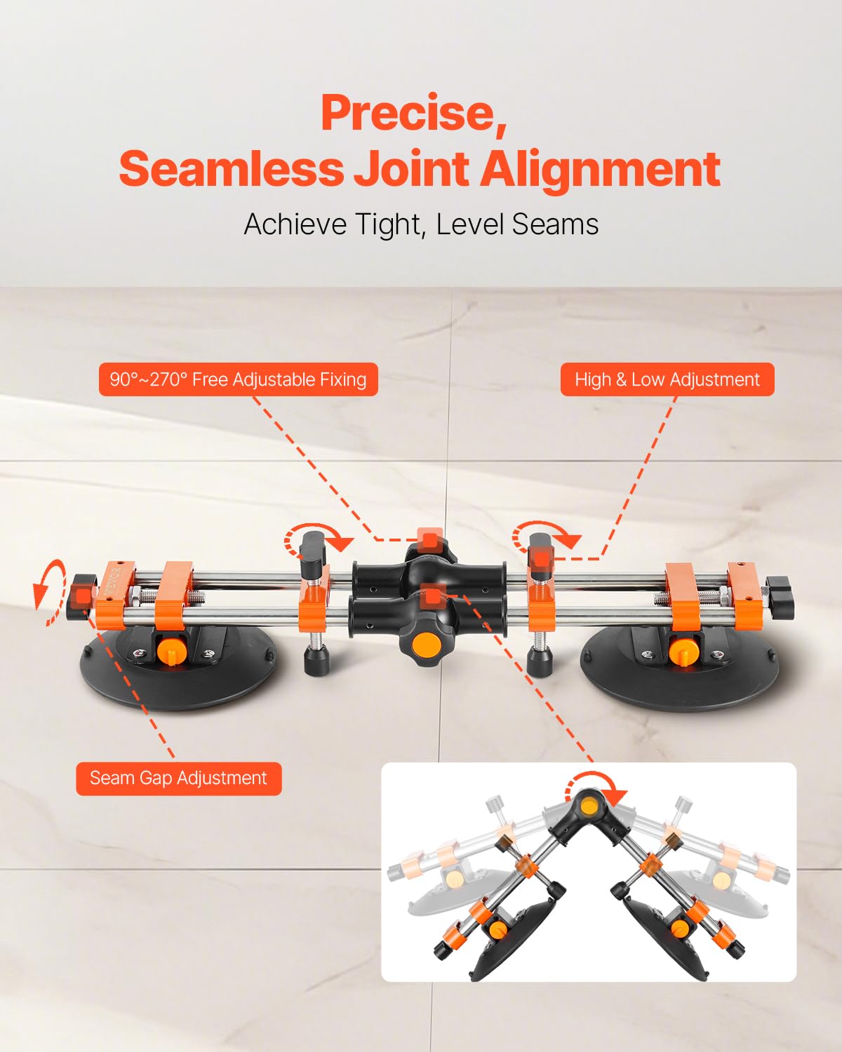 VEVOR 90 Degree Stone Seam Setter, 2 Packs Granite Seam Setter with 6 in Suction Cups, Seam Joiner for Seam Joining & Leveling, Granite Right Angle 90 Degree, 180 degrees, 270 degrees Countertop