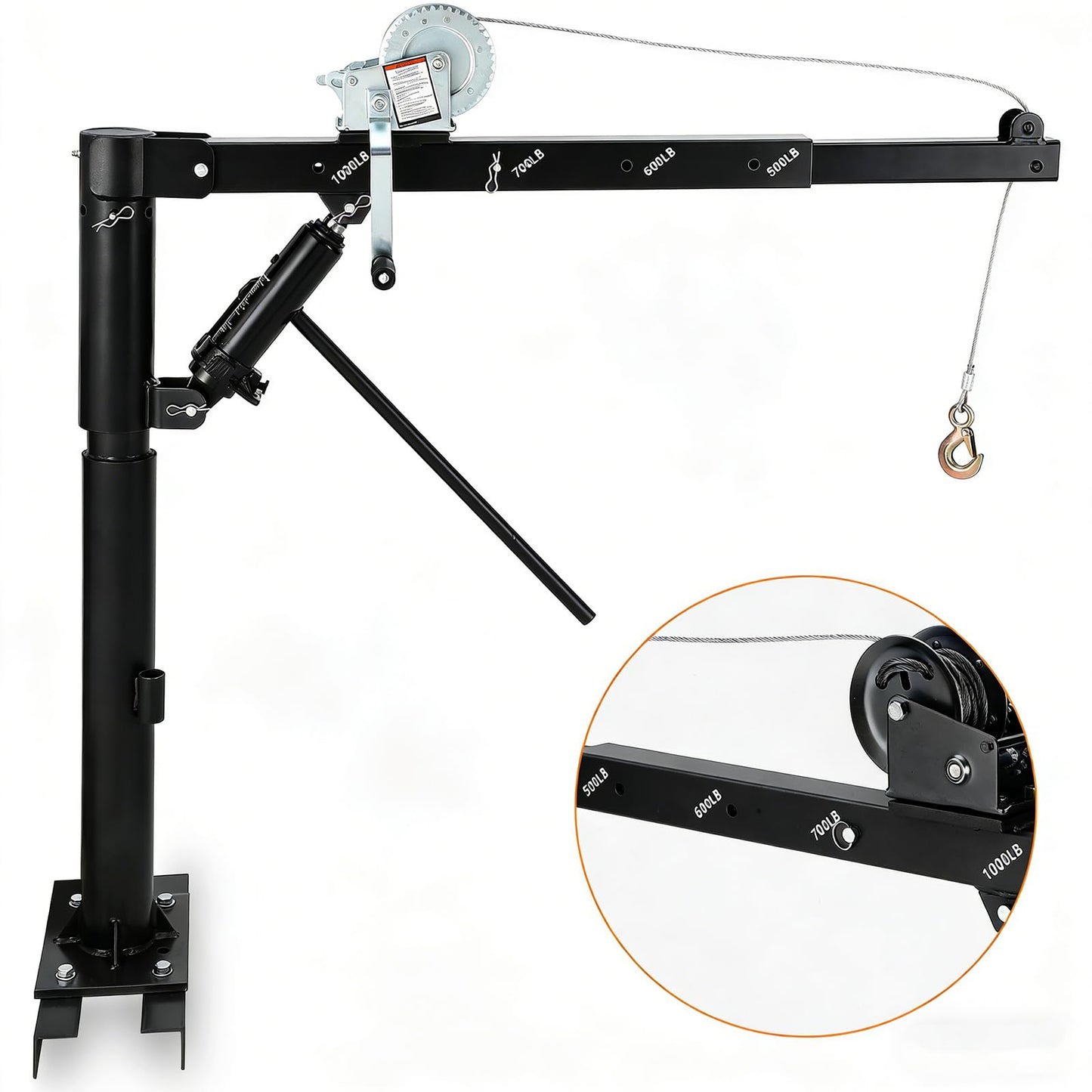 Garvee 1000 LBS Pickup Truck Crane, Hydraulic Hoist with Manual Winch, 360° Swivel, 4 Adjustable Boom, Heavy Duty Truck Bed Crane for Factory, Warehouse, Construction, Industrial Lifting - Black
