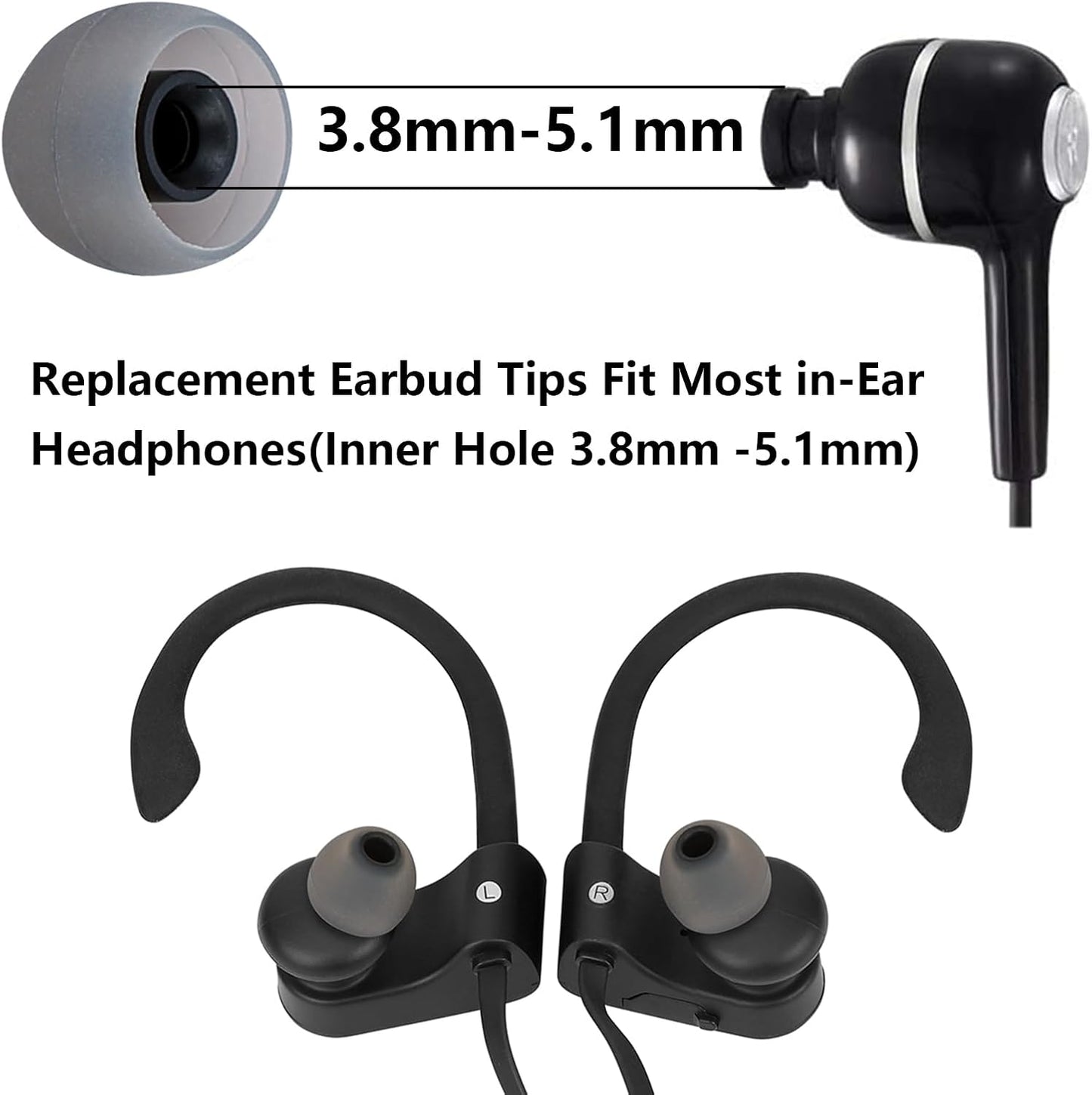 MMYQXI 3.8mm -5.1mm) 9 Silicone Replacement Earbud Tips Earbud Covers Fit for in-Ear Headphones (Inner Hole Ear Bud