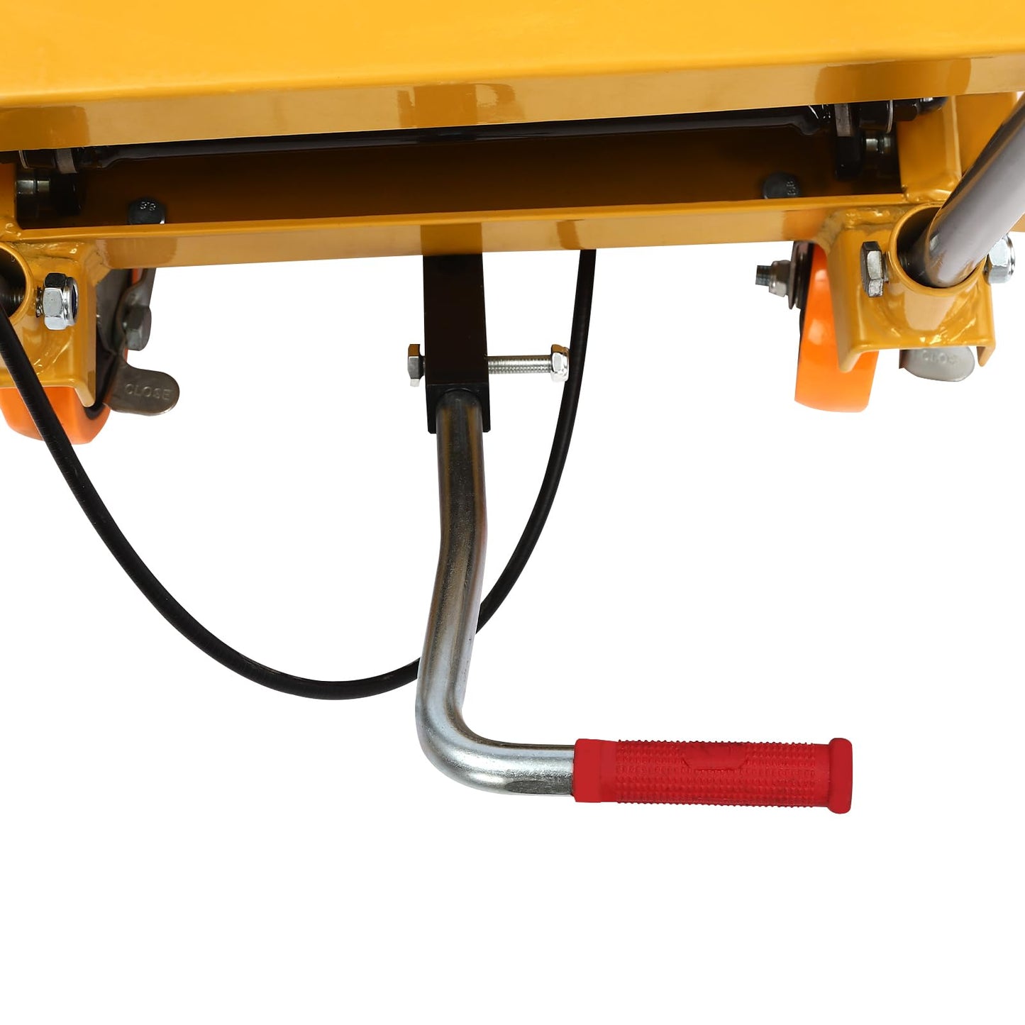 Hydraulic Lift Table Car, 45" Lifting Height, Manual Double Scissor Lift Tablewith 4 Wheels and Safety Back Guard,Hydraulic Scissor Cart for Material Handling and Transportation