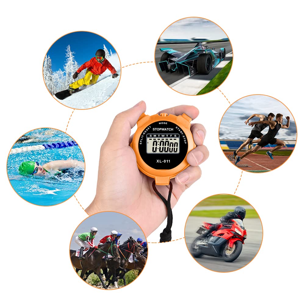 Vicloon Digital Simple Stopwatch - Large Display, Single Lap Split, 12/24 Hour Clock Alarm Date for Coaches, Kids' Training, Swimming, Running (Orange)