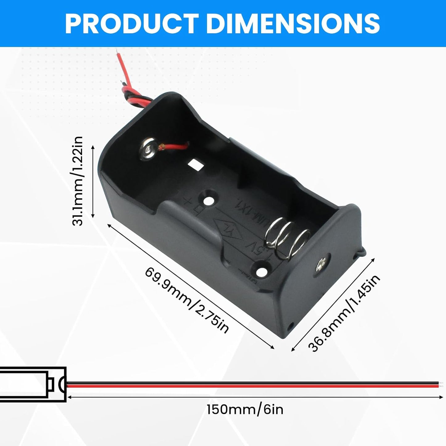 SDTC Tech 2-Pack 1 1.5V Slot D Cell Battery Holder D Size Battery Case Box with Wire Leads
