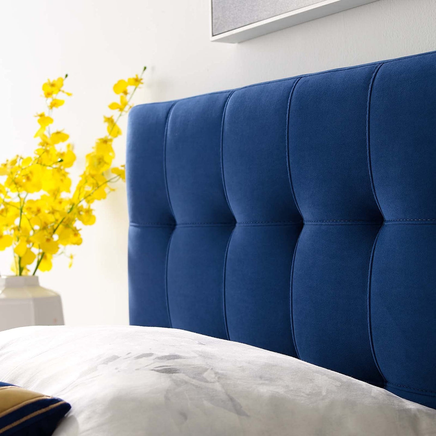 Modway Lily Biscuit Tufted Twin Performance Velvet Headboard, Navy