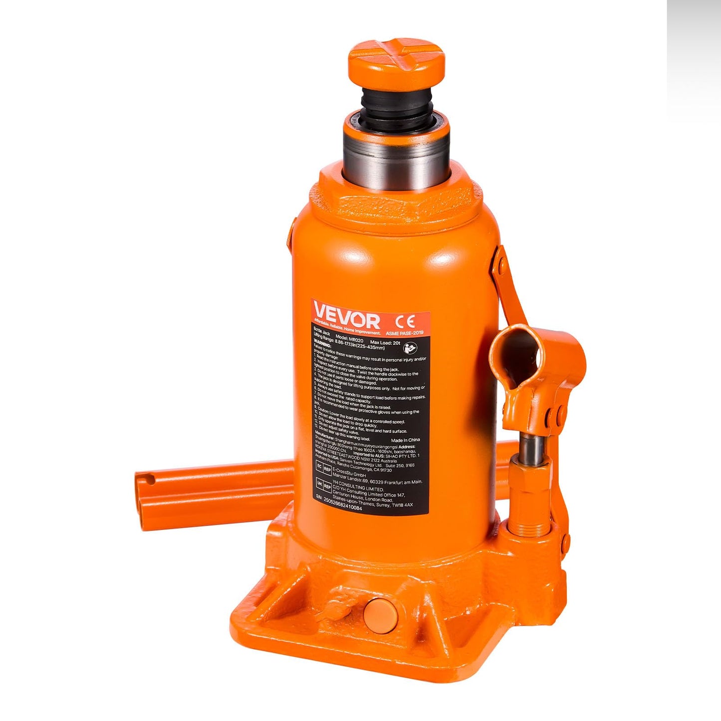 VEVOR Hydraulic Bottle Jack, 20 Ton/44092 LBS All Welded Bottle Jack, 7.5-14 inch Lifting Range, with 3-Section Long Handle, for Pickup Truck, Truck, Car, RV, Auto Repair, Industrial Engineering