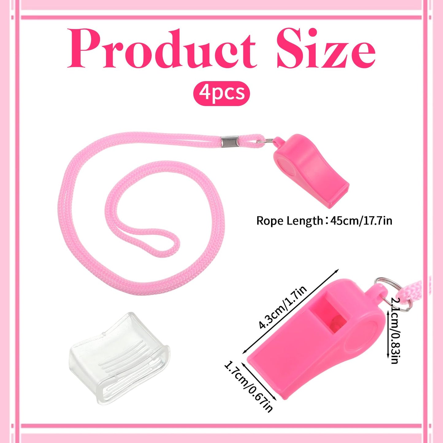 Aiyorse 4 Packs Pink Whistle with Lanyard, Loud Clear Crisp Plastic Coach Whistles for Sports Training Referee Lifeguard Emergency Outdoor Safety Soccer Football