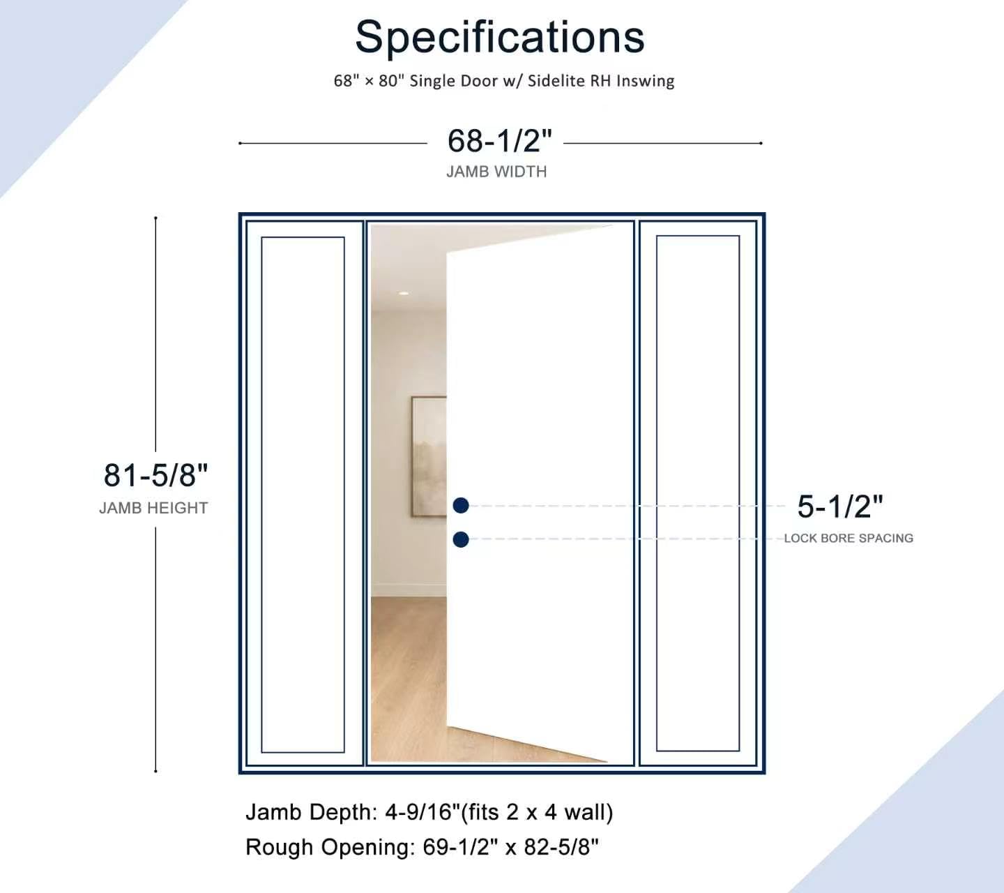 Front Entry Door with 14 in. Sidelite, 68 x 80 Smooth Black Fiberglass Door, 4-Lite Hammered Glass Transitional Design, Right-Hand Inswing