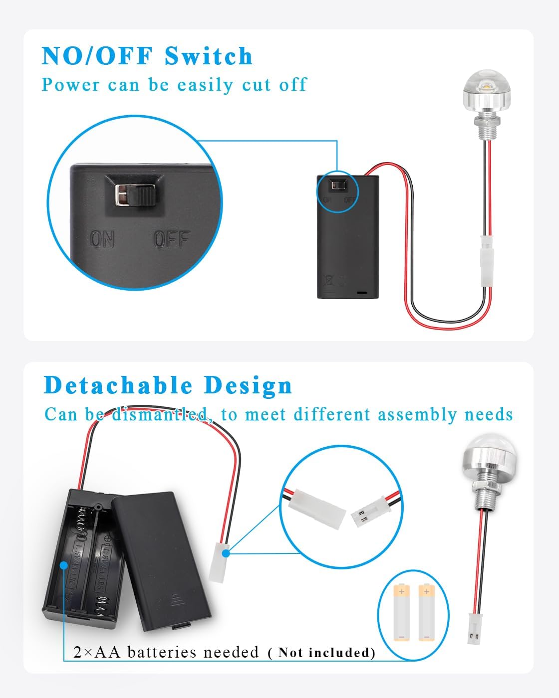 Bulb 3V, 1 Pack AA Battery Holder with Small LED and Switch Battery Box with Terminals, Miniature LED Lights Wiring Kit