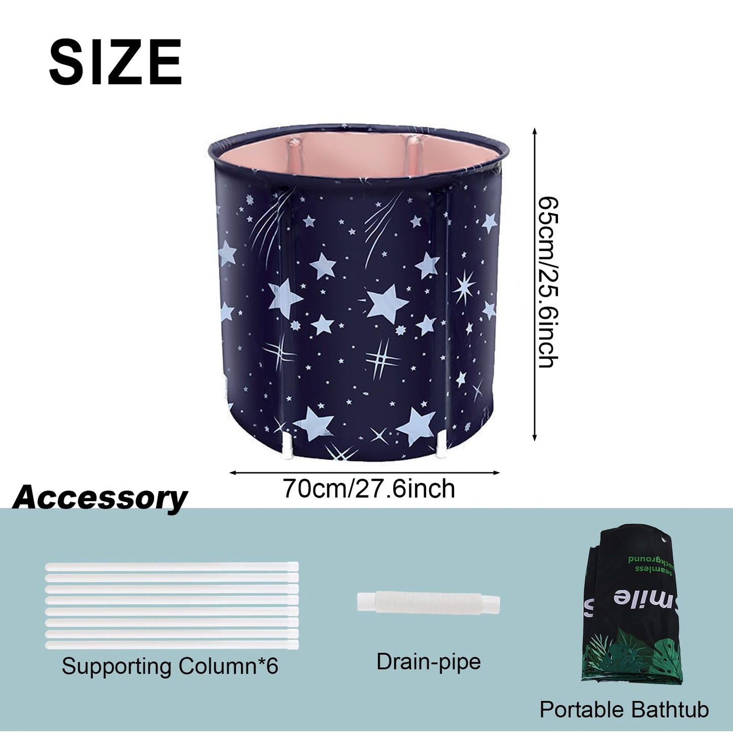 STARBRILLIANT Portable Foldable Bathtub, Collapsible Adult Bath Tub for Hot SPA and Ice Bath, Space-Saving Storage, Durable PVC Material (Starry Sky B, 27inch)