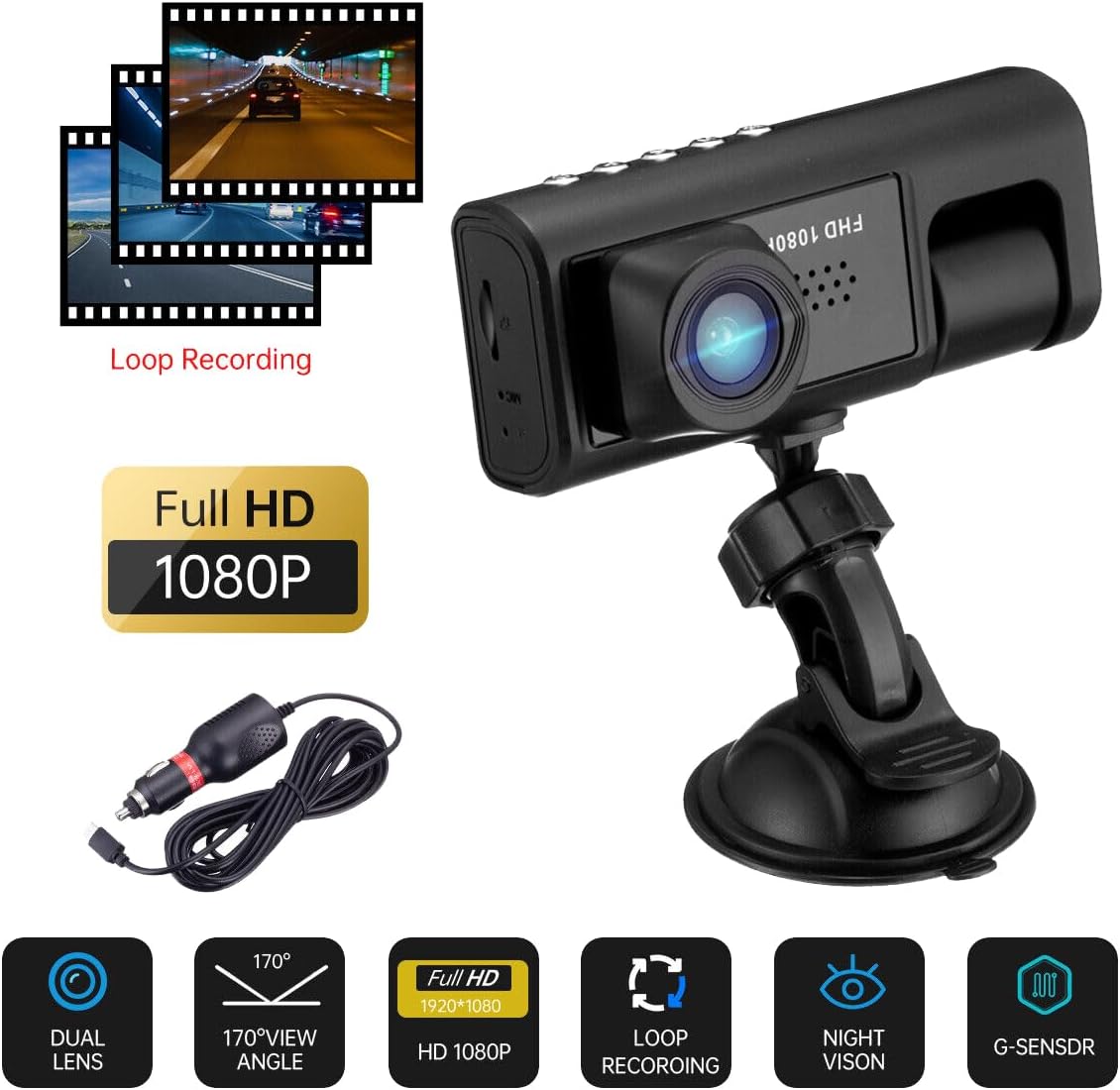 Ruitutedianzi Inside Vehicle Dash CamThree Way Camera DVRs Recorder Video Registrator Dashcam Camcorder
