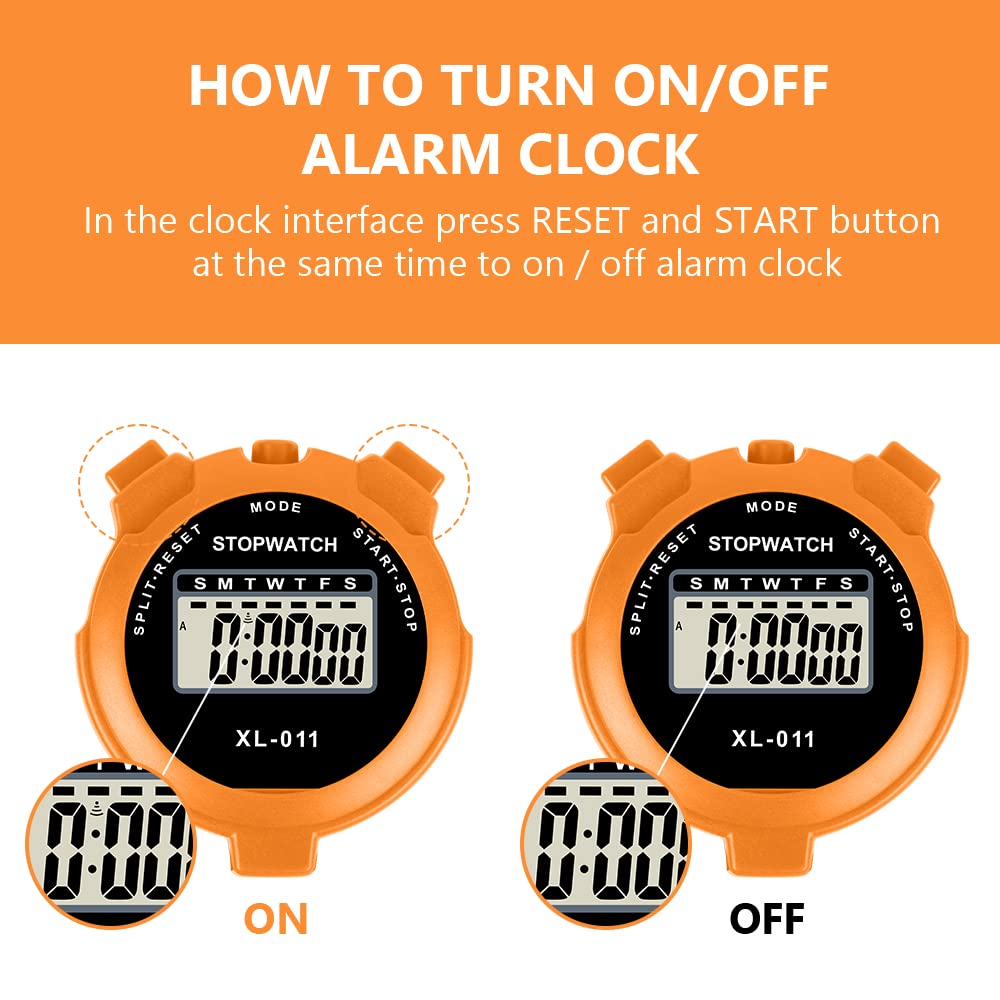 Vicloon Digital Simple Stopwatch - Large Display, Single Lap Split, 12/24 Hour Clock Alarm Date for Coaches, Kids' Training, Swimming, Running (Orange)