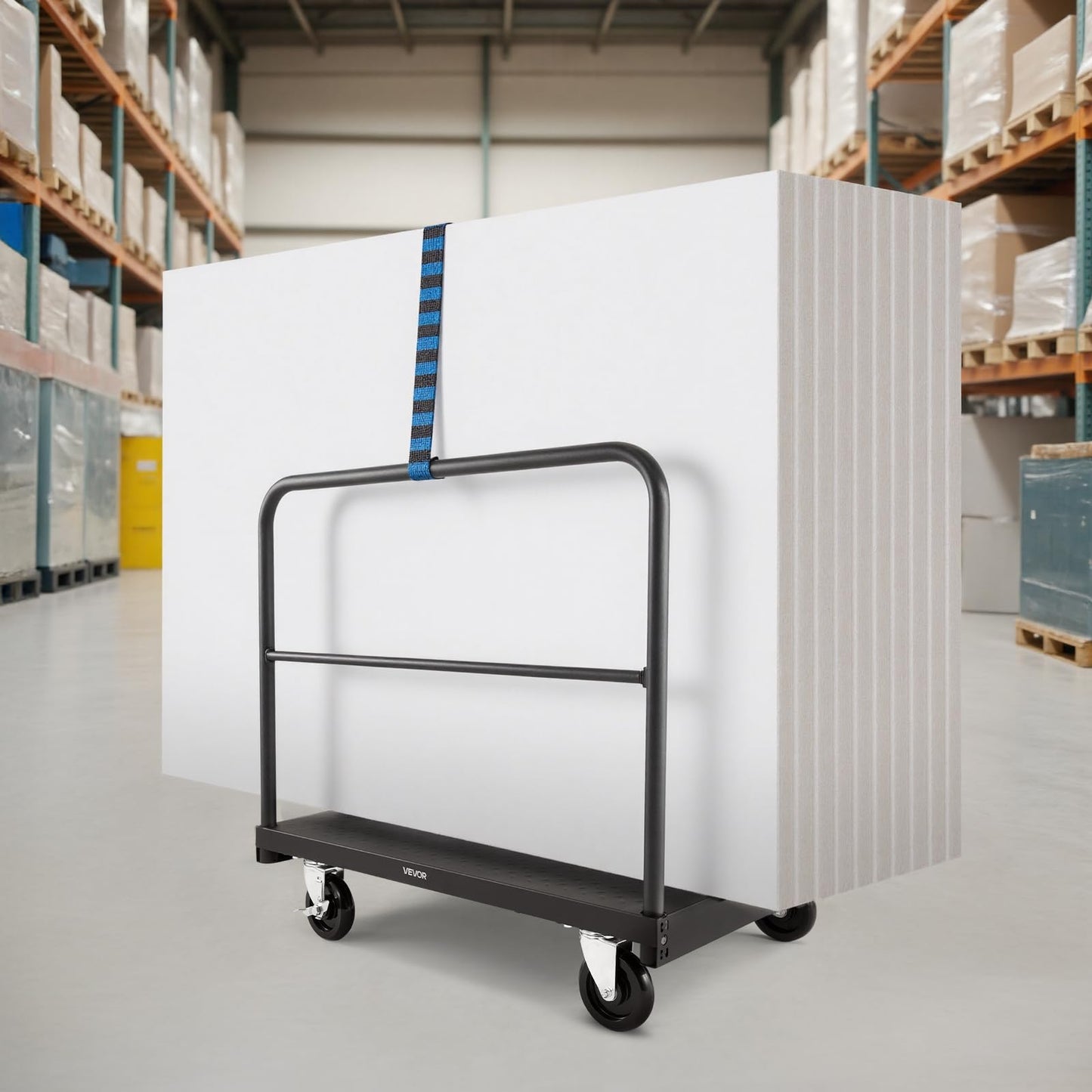 VEVOR Drywall Cart Dolly, 1800 lbs Load Capacity, 2-in-1 Steel Panel Truck Cart with 5 inch Swivel Casters, 36 x 24 inch Platform Truck with 4 Side Handrails for Factory, Warehouse, Garage, Black
