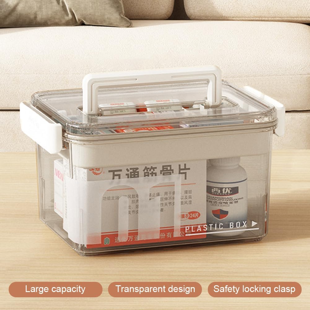 Skiennix Medicine Storage Box - Clear Plastic Organizer with Removable Tray for Home & Travel