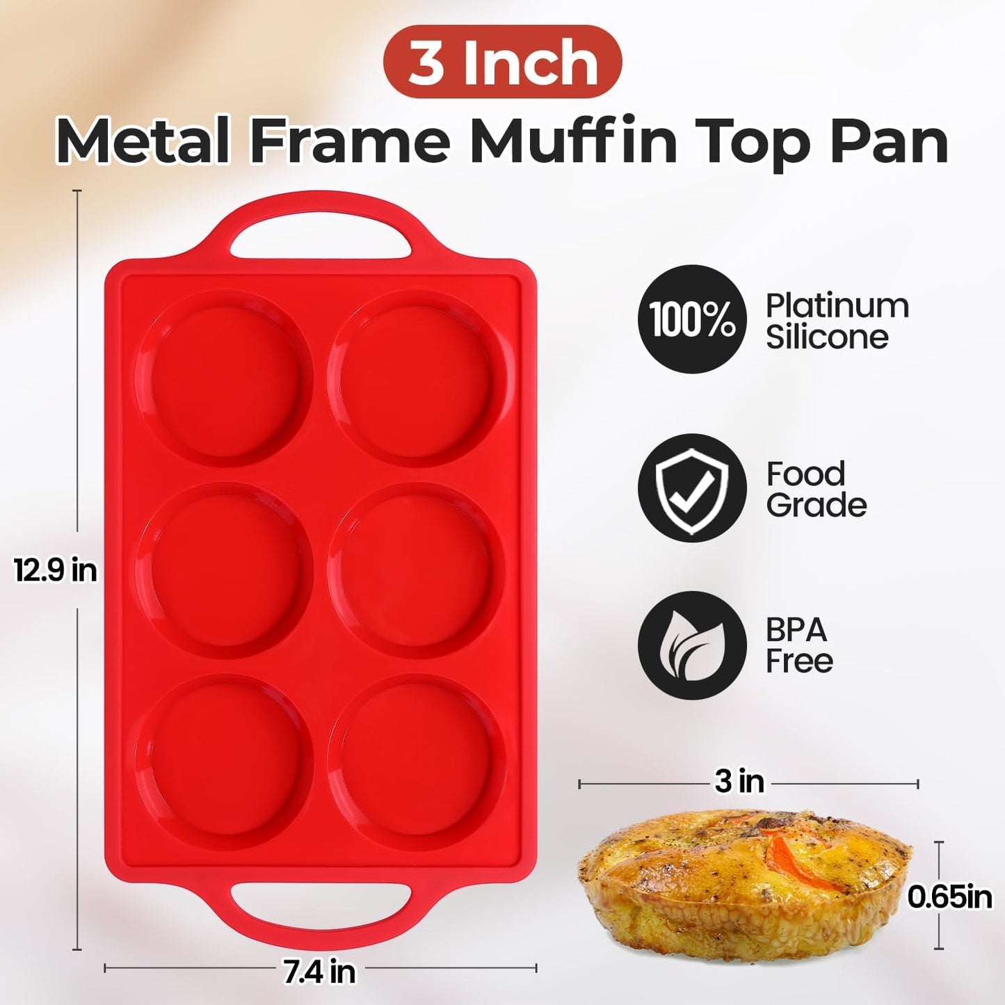 Skiennix Silicone Egg Molds - Non-Stick 3-Inch Muffin Top Pans for Breakfast Sandwiches | 2-Pack Red