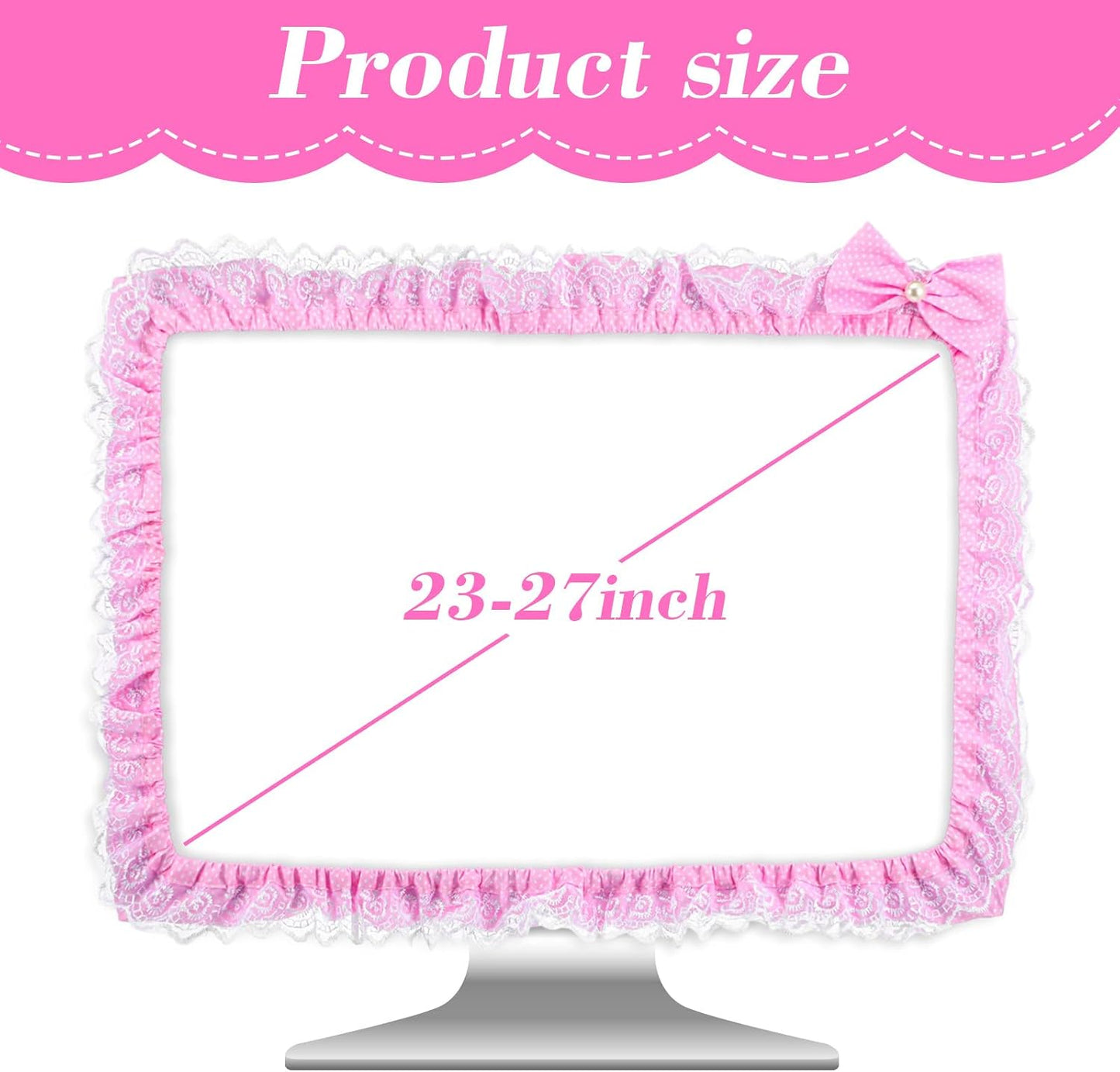 Yuanchu 23"-27" Lovely Computer Monitor Cover, Cute Bow-knot Dust Protector Pink TV Screen Monitor Decoration Dust