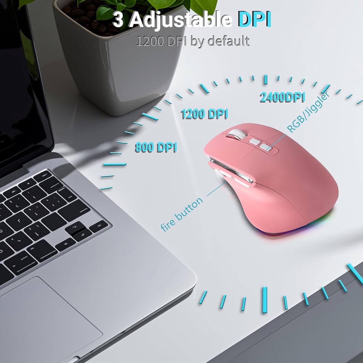 KUYHRF Portable(BT5.2 2.4GHz) Mode,1000/1600/2400 DPI,8 Ergonomic Mouse Jiggler,Bluetooth Vertical Wireless Mouse,LED