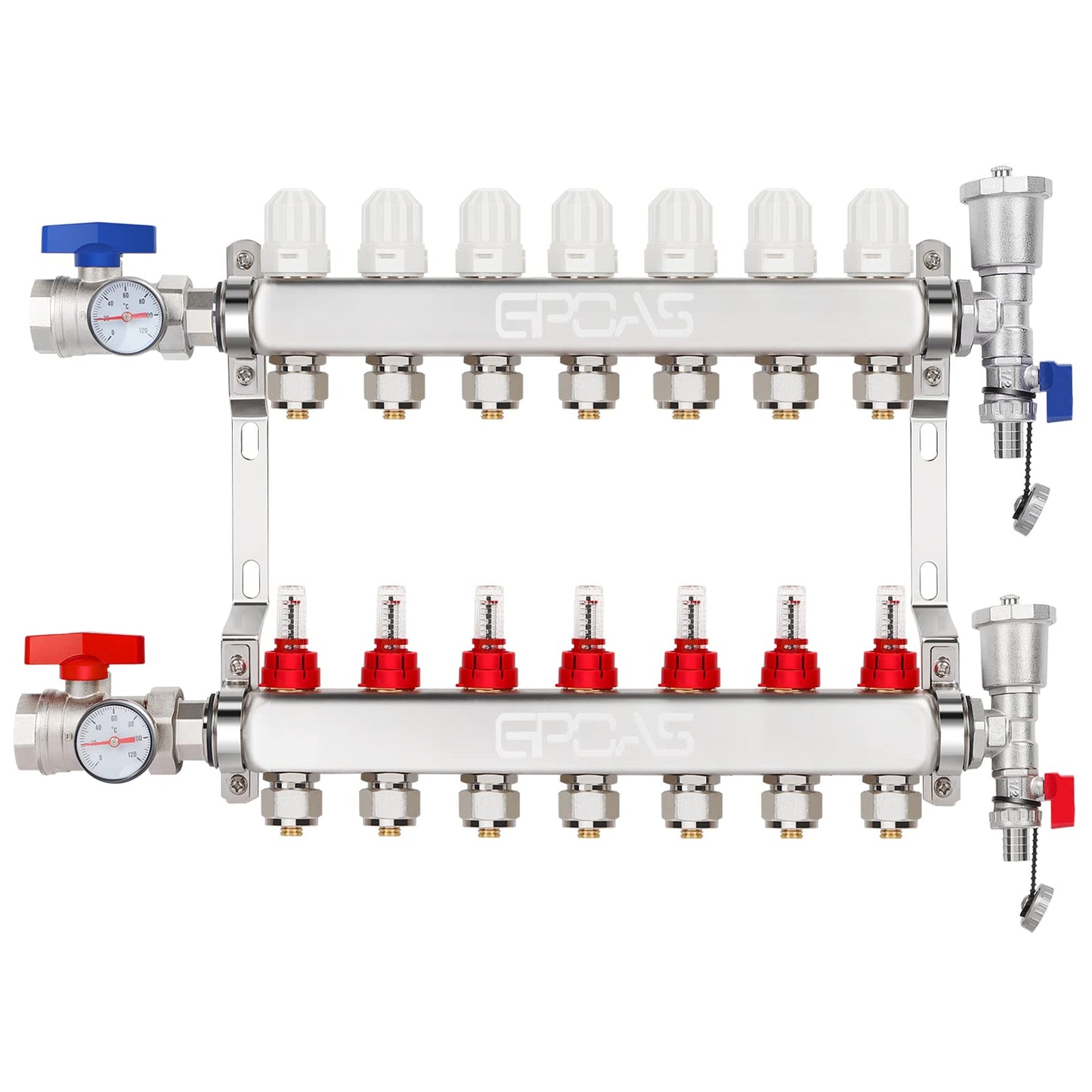 7 Loop PEX Manifold Radiant Floor Heating Set 1/2" PEX Tubing Stainless Steel Set For Hydronic Radiant Floor Heating