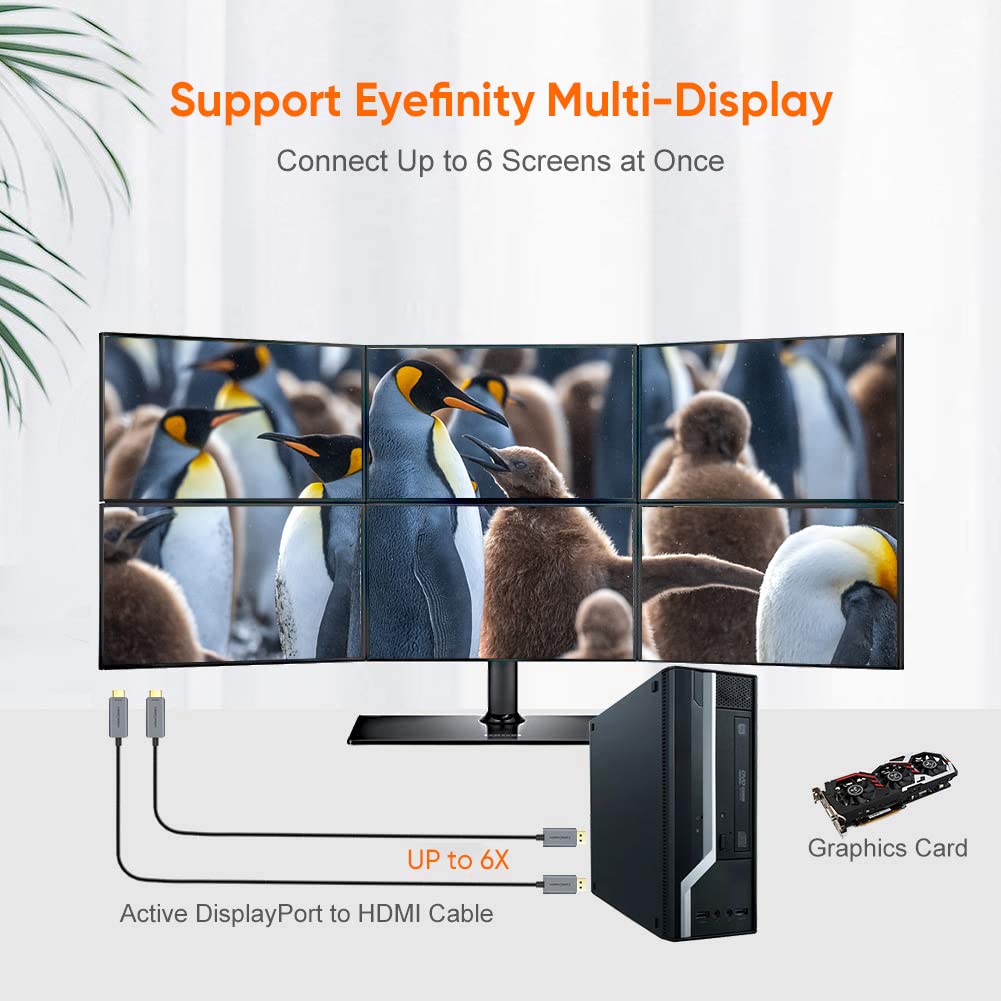 4K@60Hz 2K@144Hz 1080P@144Hz, 8FT 1.4 4K CableCreation Active DP to HDMI Cable HDR Unidirectional DisplayPort to HDMI