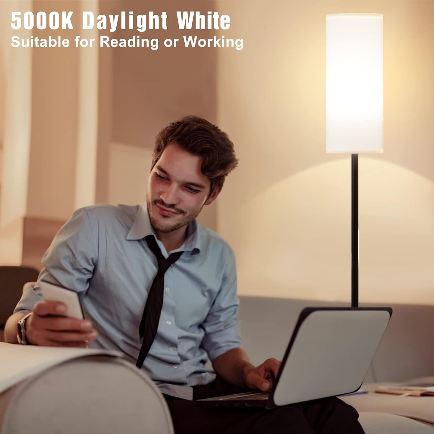 Ambimall Modern Floor Lamp - 64" Adjustable Brightness & Color Temperature with Remote Control | Ideal for Living Room, Bedroom, Office