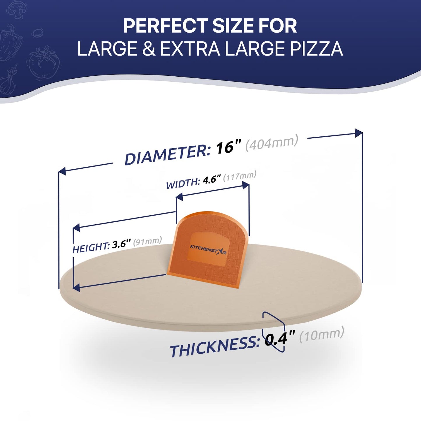 KitchenStar Pizza Cutter Rocker 18" + Acacia Wood Pizza Peel 16" + Pizza Stone for Oven and Grill 16" - Pizza Making Bundle
