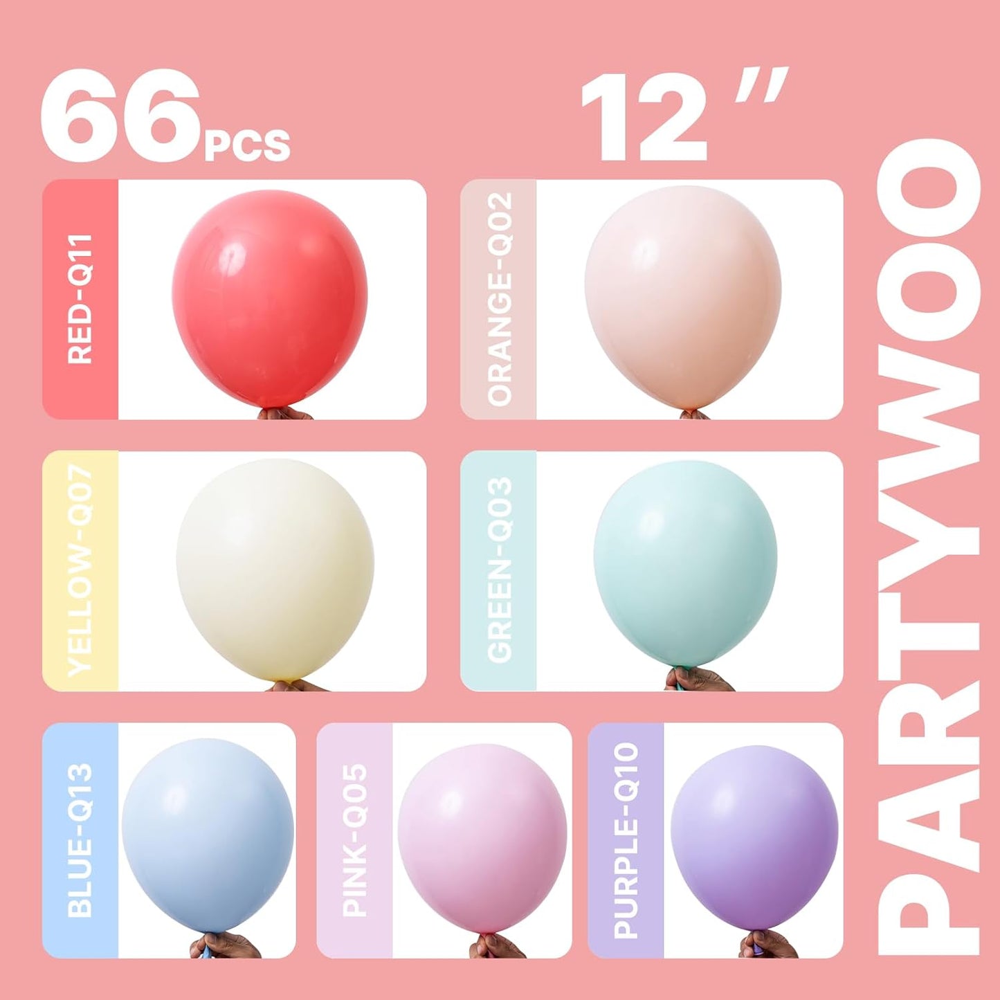 PartyWoo Pastel Rainbow Balloons - 66pcs 12 Inch Latex for Baby Showers, Gender Reveals & Parties