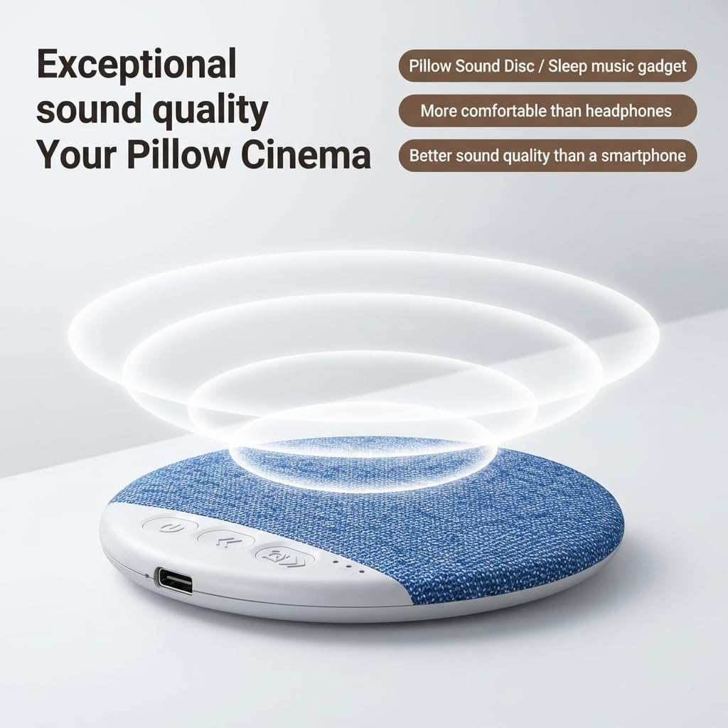 Tocualvoss Ultra-Thin Bluetooth Pillow Speaker,Mini Portable Under Pillow Speaker with White Noise Timer Wireless Sleep