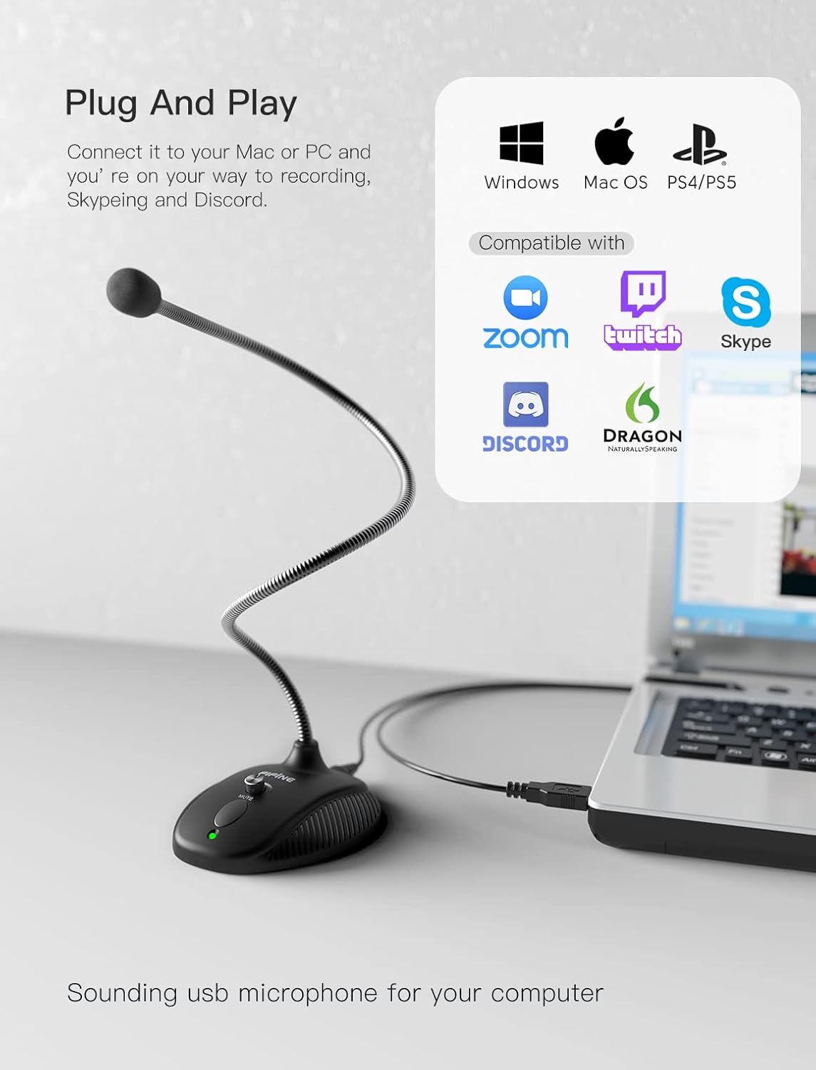 FIFINE TECHNOLOGY Games(K054) Fifine USB Computer Microphone, Plug &Play Desktop Condenser PC Laptop Mic,Mute Button