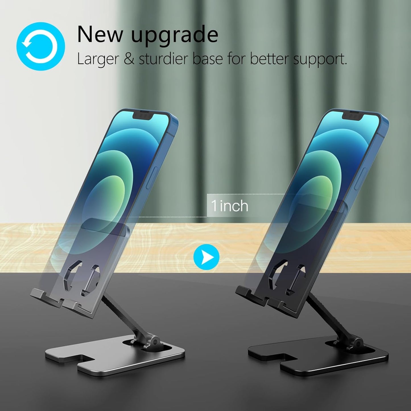 Amzpas 17 16 15 14 13 12 11 8, Adjustable Cell Phone Stand Metal, Foldable Desktop Cellphone Stand with Anti-Slip Base