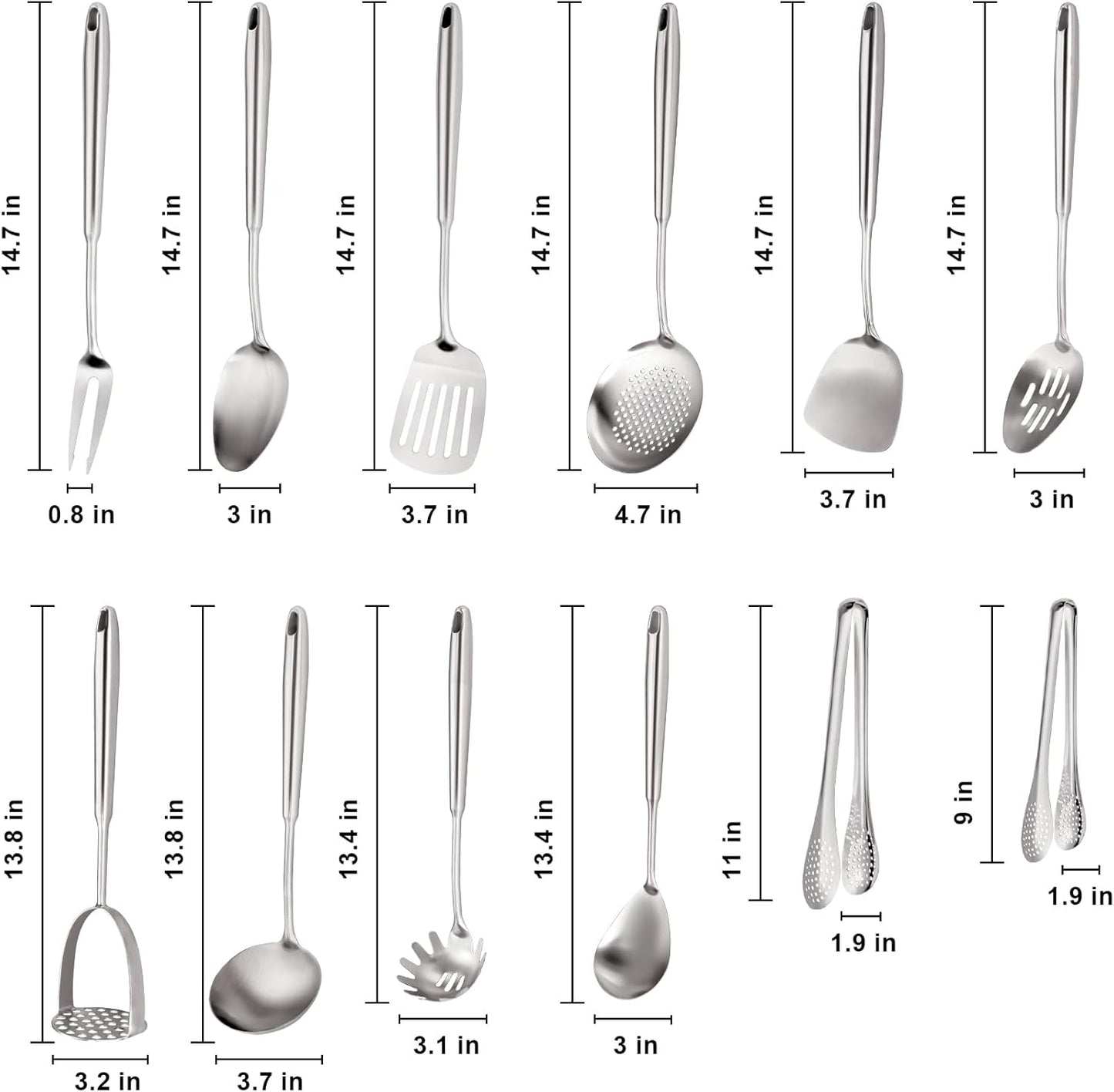 Stainless Steel Kitchen Utensils Set - 12 PCS Durable Cooking Tools for Effortless Meal Prep