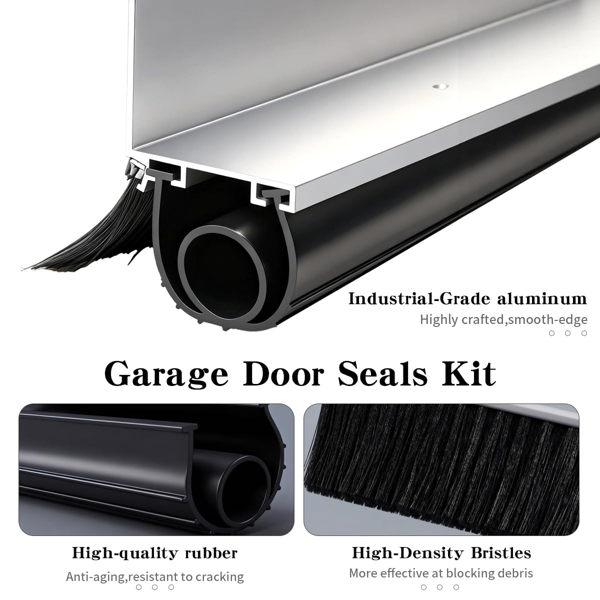 16.5FT Universal Garage Door Seal Kit Rubber Weatherproof Seal & Brush and Durable Aluminum Track Retainer Kit U + O Heavy Duty Garage Door Seal Bottom with Screws and Gloves
