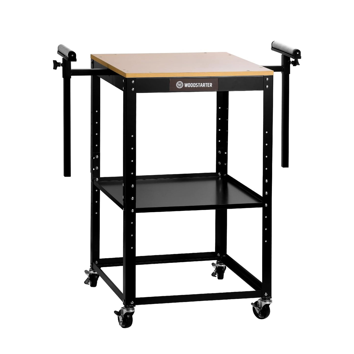 WOODSTARTER Planer Stand with Integrated Mobile Base and Storage Shelf, 58”×21”×38”, 500 lbs Load Capacity, 6 - Level Height Adjustment