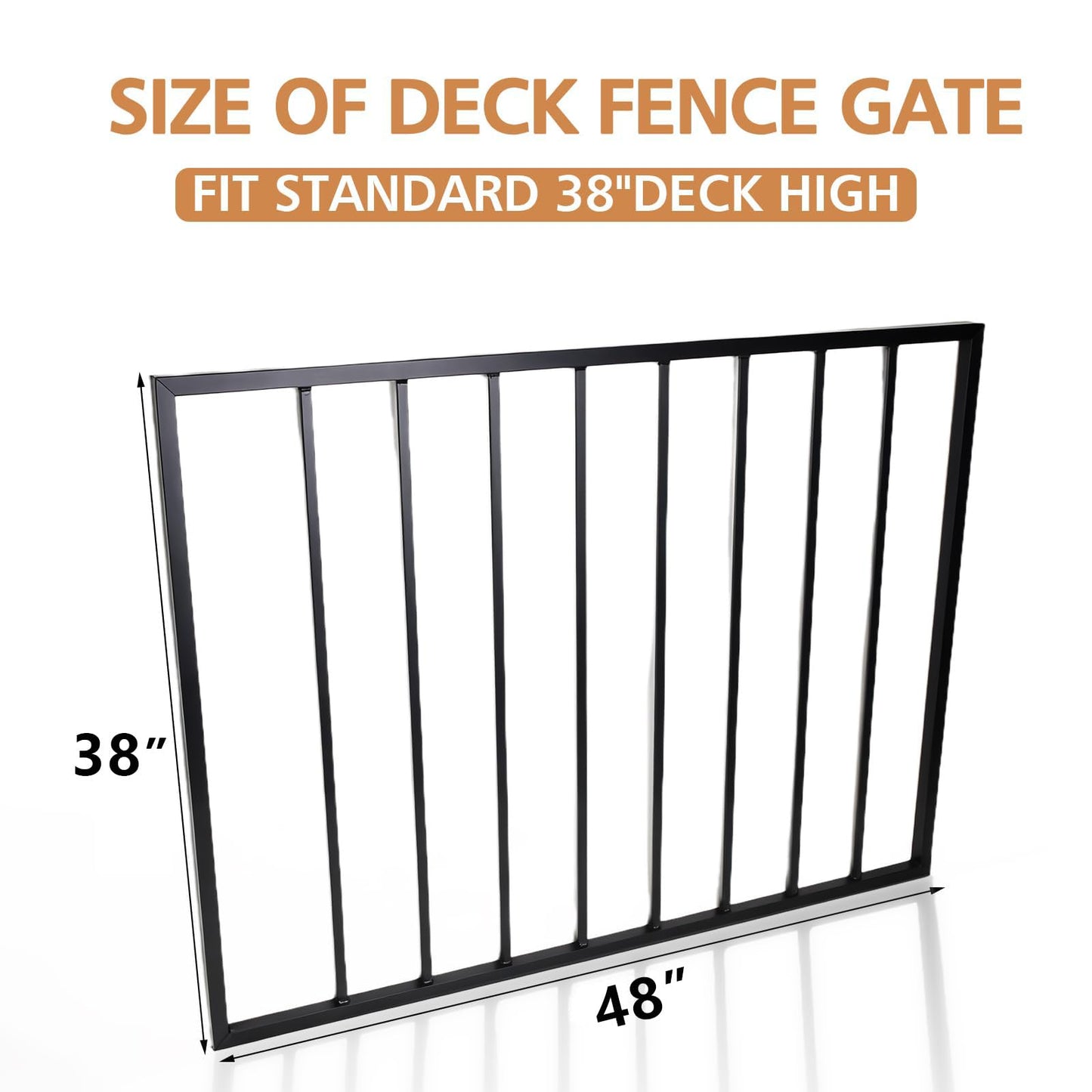 Deck Fence Gate Kit (38" Height X 48" Width) – Entry Way Metal Gate Black Powder Coated DIY Fence Gate for Residential Deck, Patio, Yard & Garden – Includes Hinges and Latch