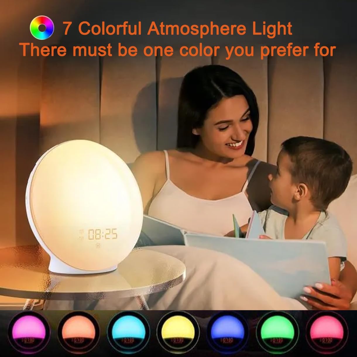 YOVDA 7 Dimmer, Sunrise Alarm Clock Radio for Bedrooms with Color Night Light, Dual Alarm, White Noise Sound Machine