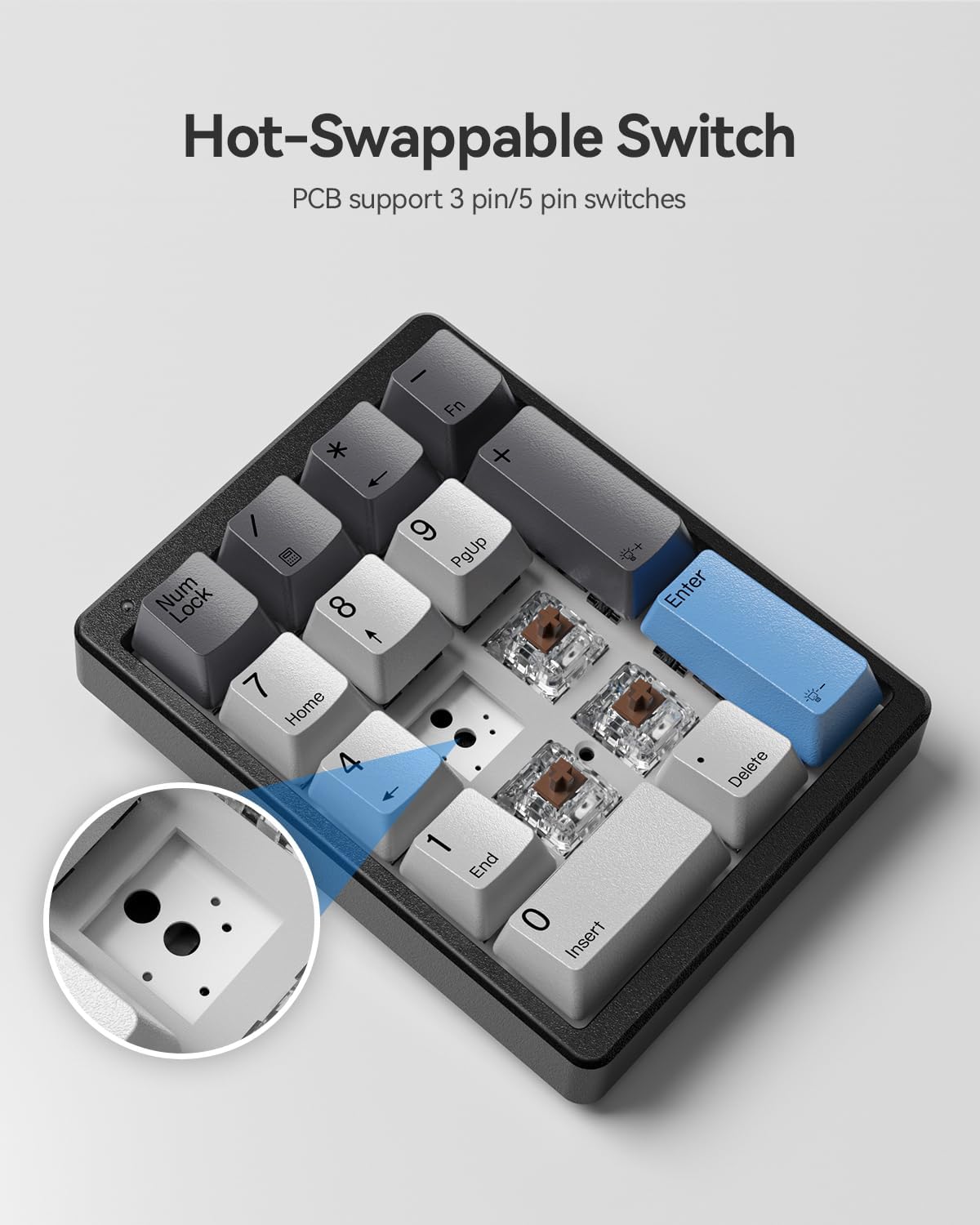 Kisnt KN17 17 Wired Mechanical Number Pad- Keys Hot Swappable Numpad with White Backlight& PBT Keycaps for Laptop PC