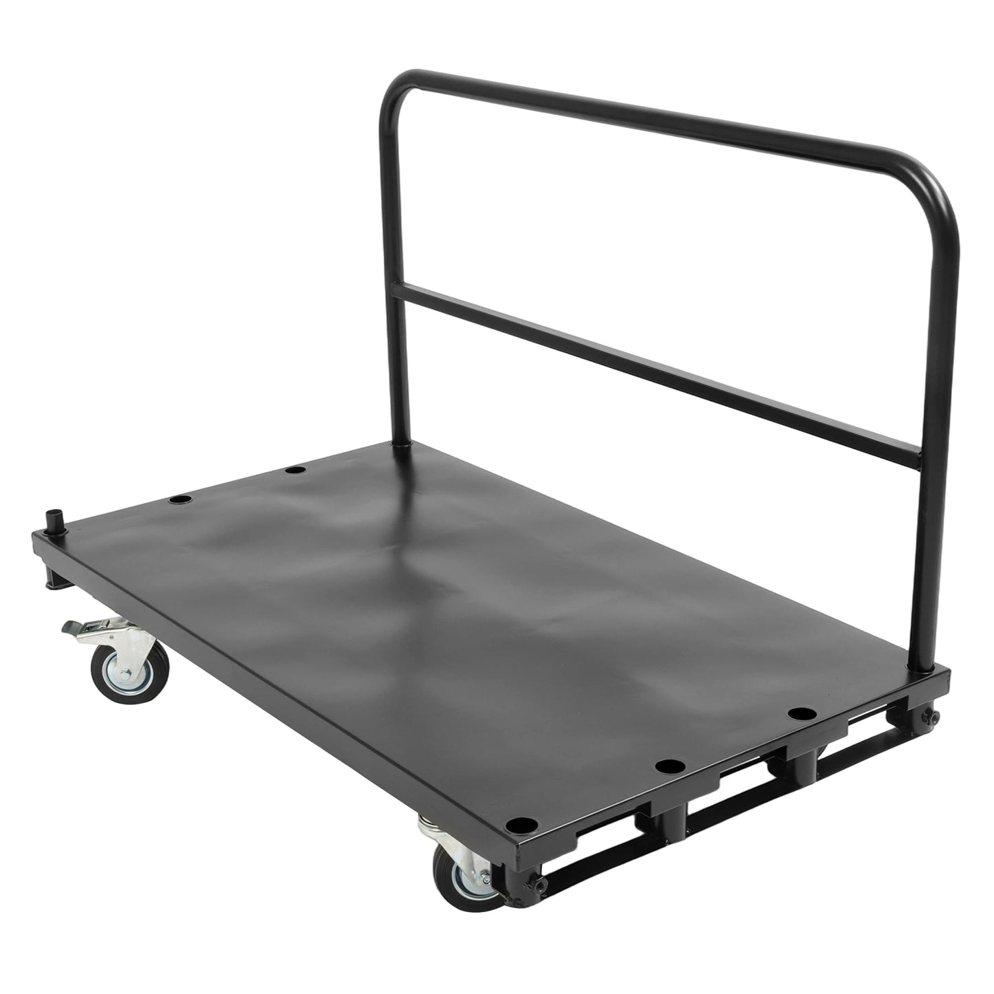 Reniecy Truck Cart 42x24 inch Platform Lumber Drywall Flat Dolly Cart with 1 Front & 2 Side Handrails & 4 Swivel Casters for Loading and Storage 2200 lbs Capacity Steel Powder Coated Black